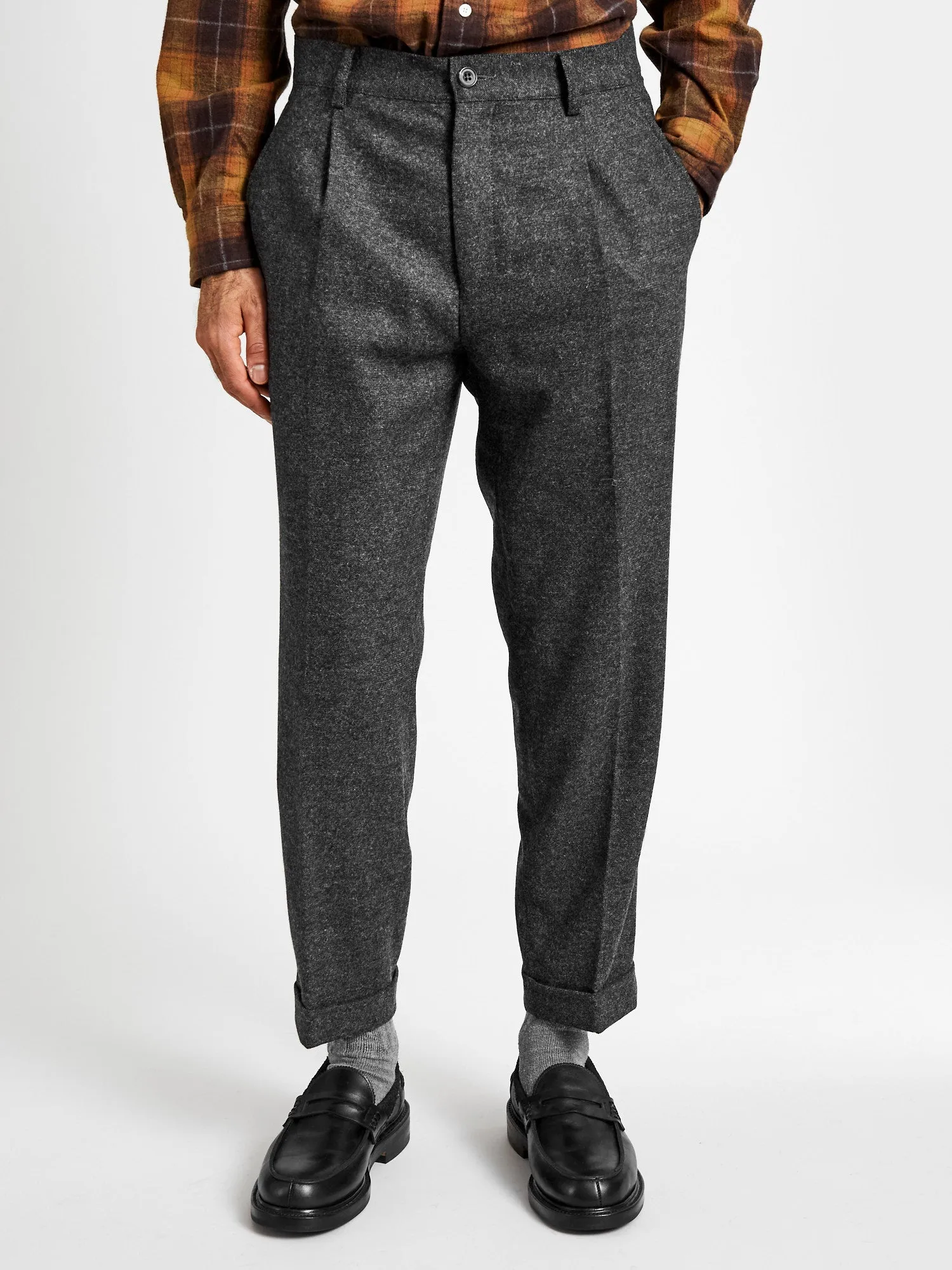 1-Pleat Wool Cashmere Trouser in Grey
