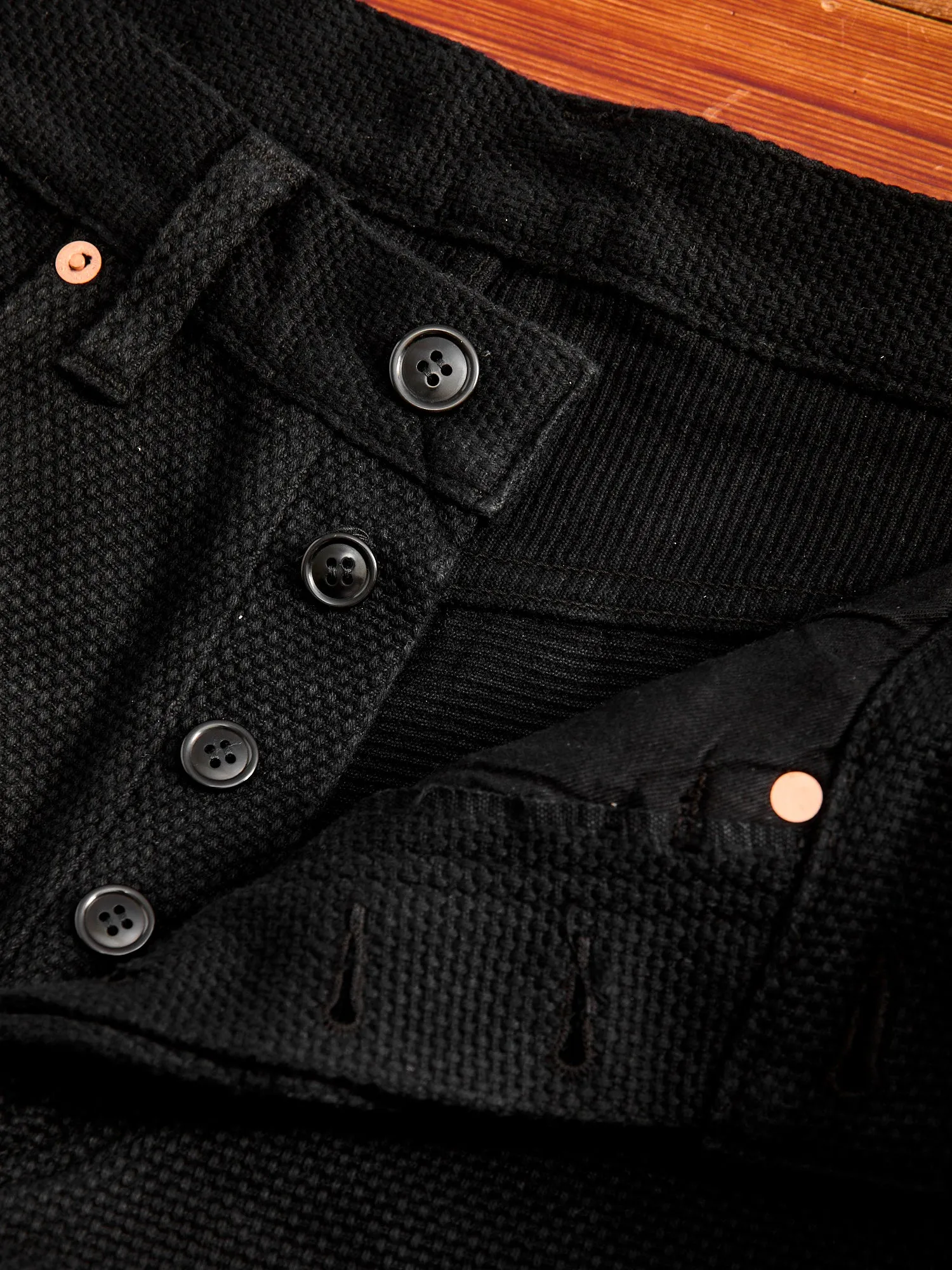 1877S "Kurozome" 14oz Deep Black Selvedge Sashiko Pants - Slim Straight Fit