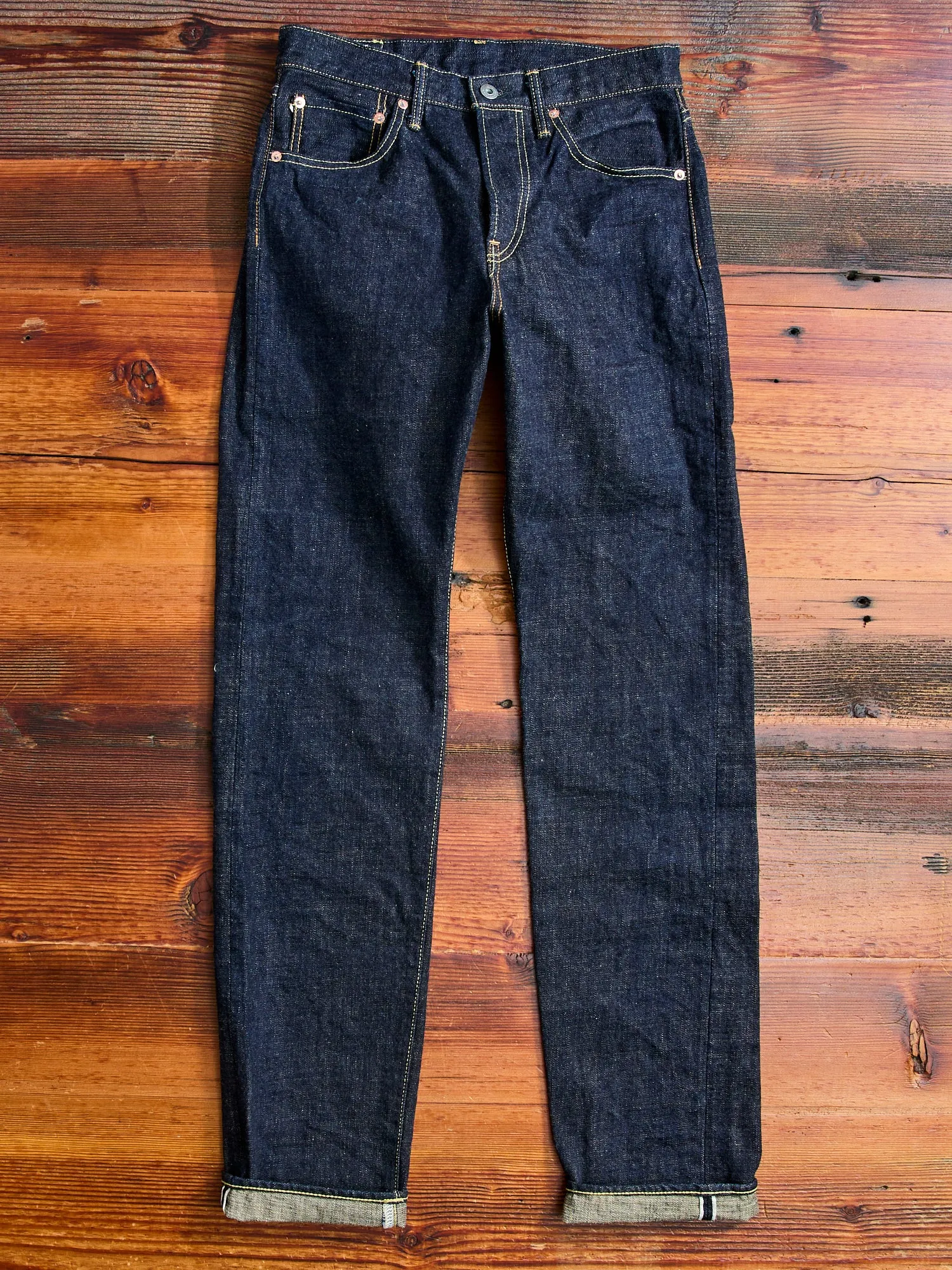 246-14KBE "Blue Oni" Indigo Beige 14oz Selvedge Denim - Clean Straight Fit
