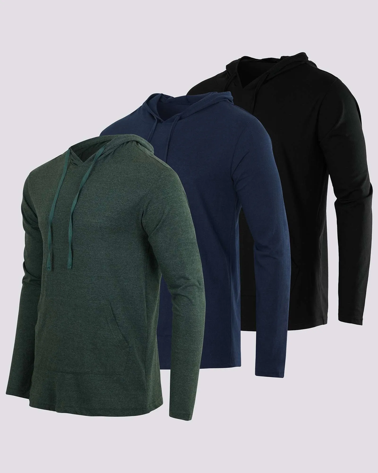 3 Pack: Mens Cotton Lightweight Pullover Hoodie