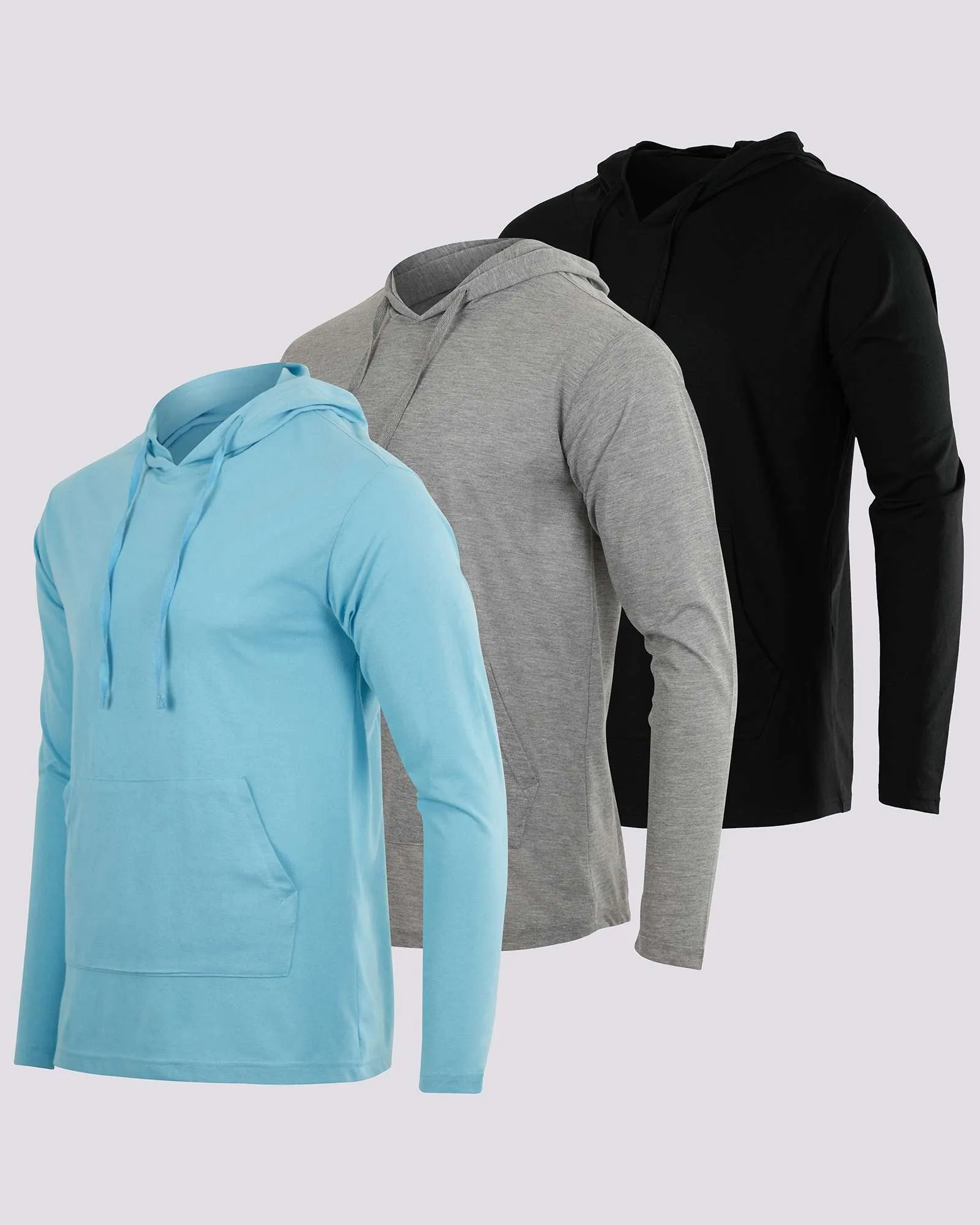 3 Pack: Mens Cotton Lightweight Pullover Hoodie