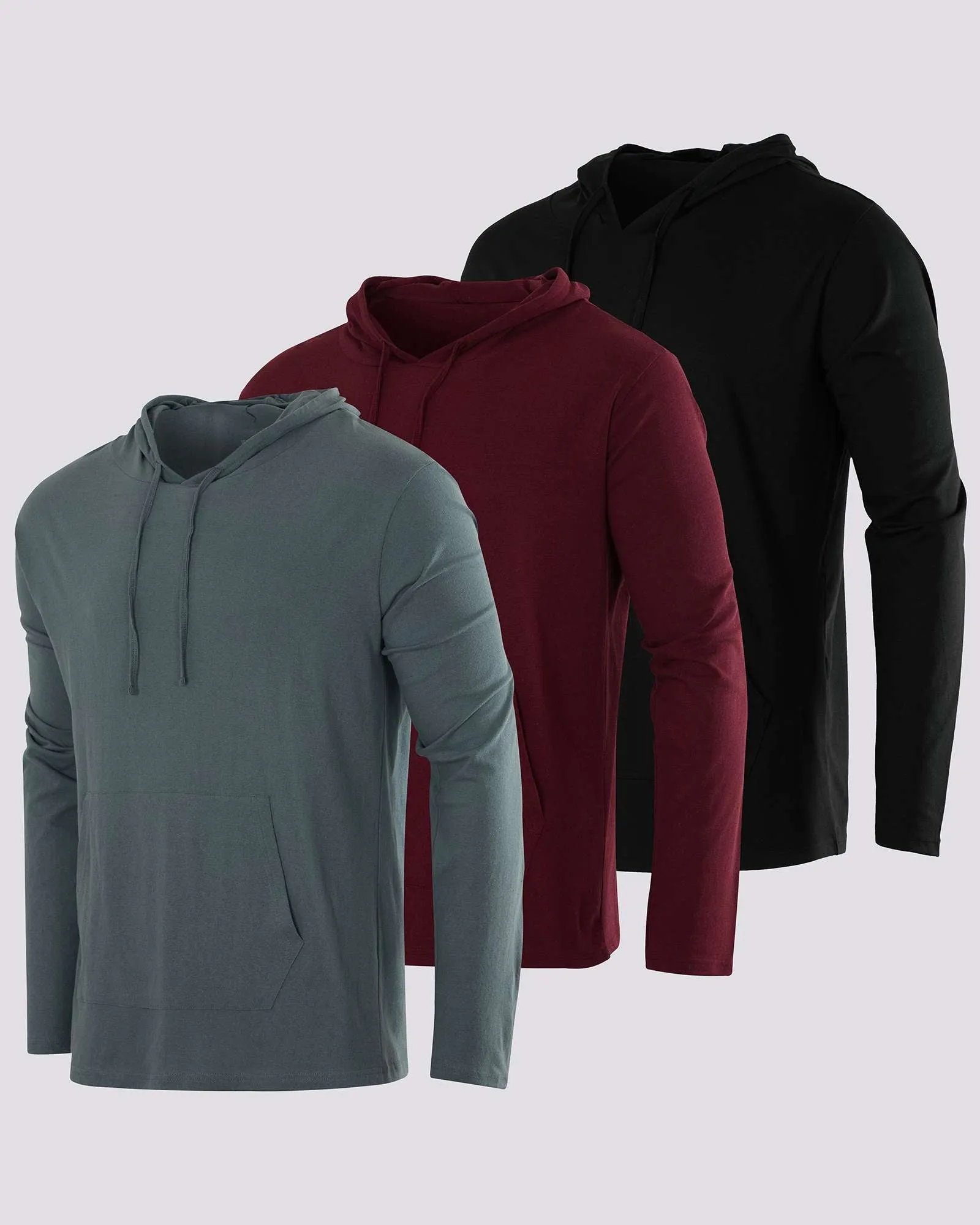 3 Pack: Mens Cotton Lightweight Pullover Hoodie