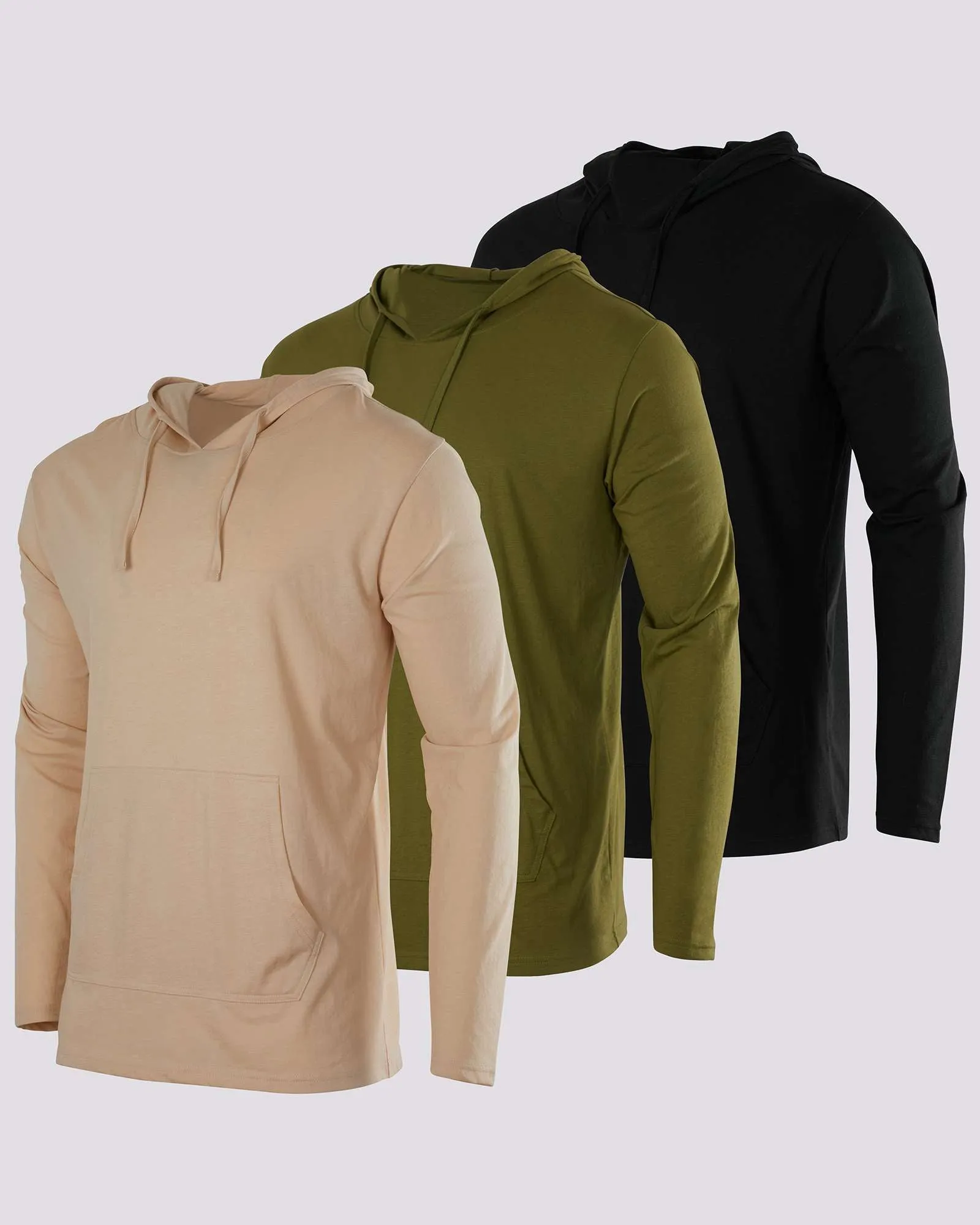 3 Pack: Mens Cotton Lightweight Pullover Hoodie