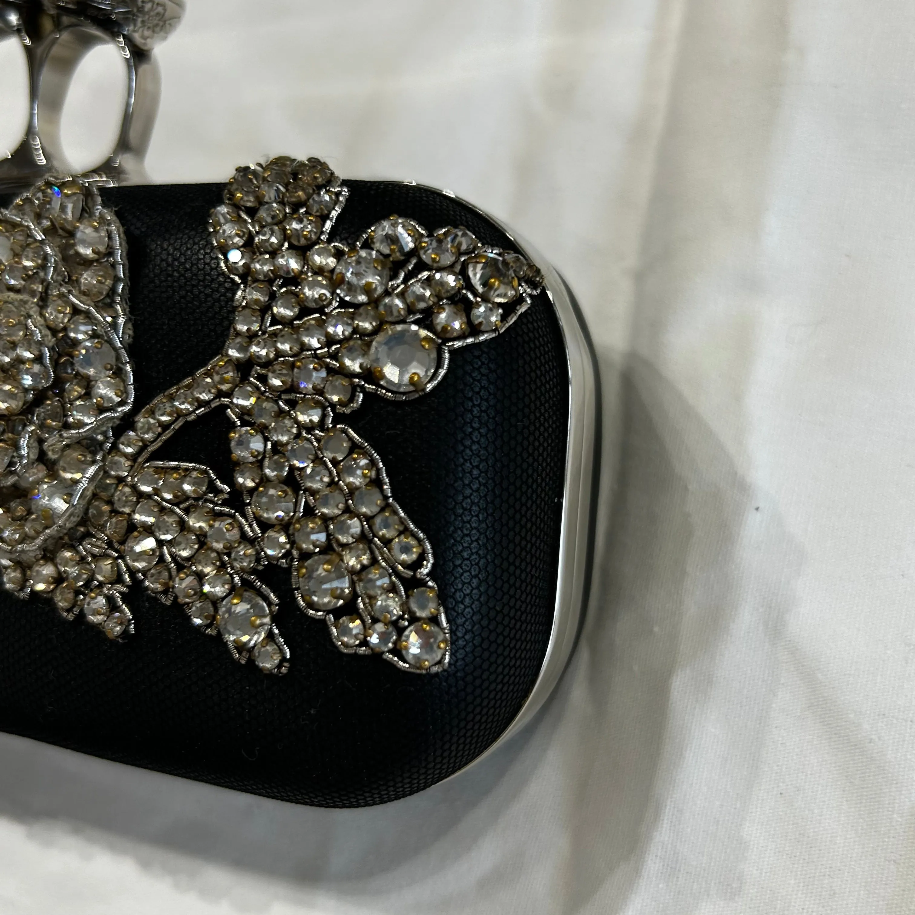 Alexander McQueen £5000 Black Jewelled Victorian Floral Knuckle Clutch Bag
