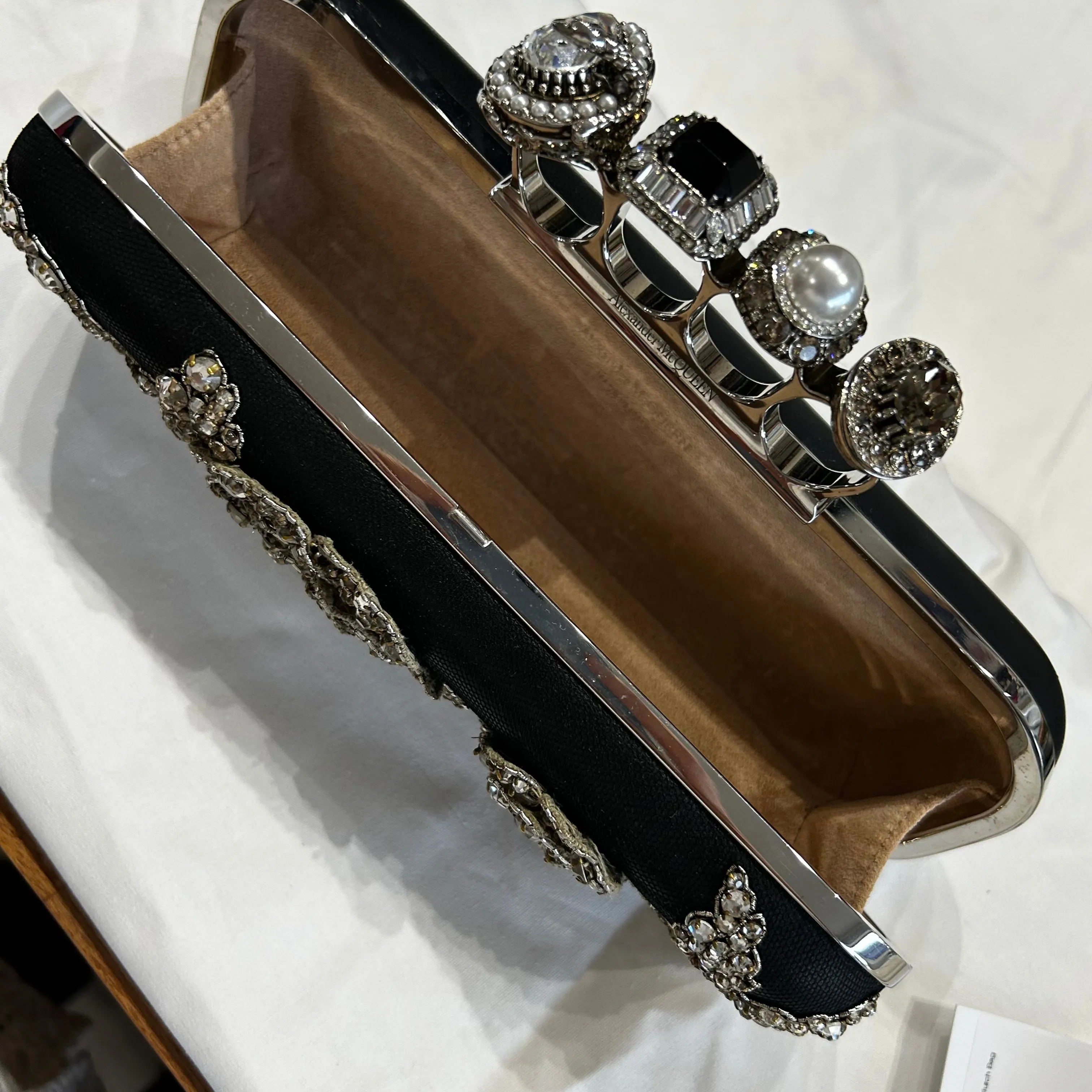 Alexander McQueen £5000 Black Jewelled Victorian Floral Knuckle Clutch Bag