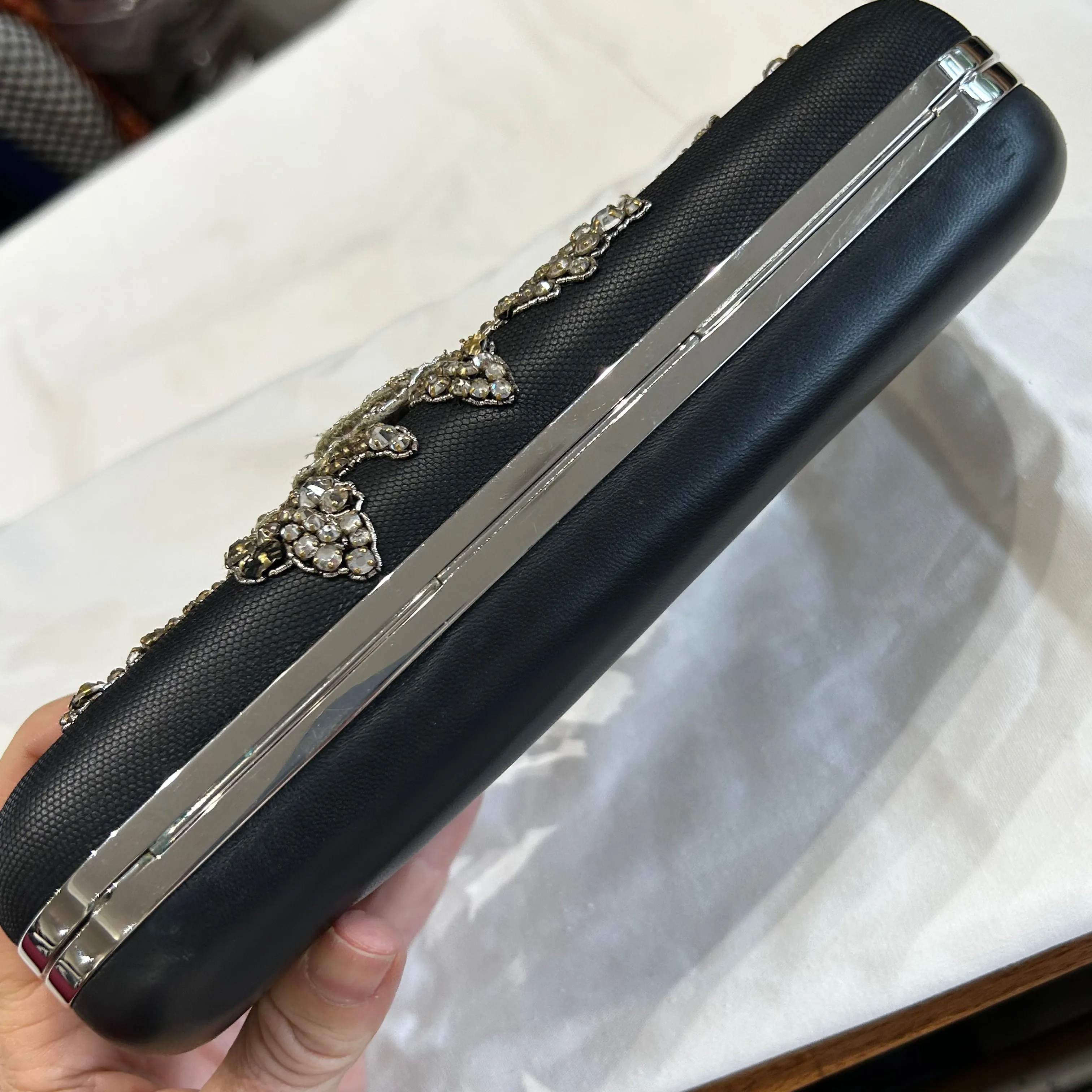 Alexander McQueen £5000 Black Jewelled Victorian Floral Knuckle Clutch Bag