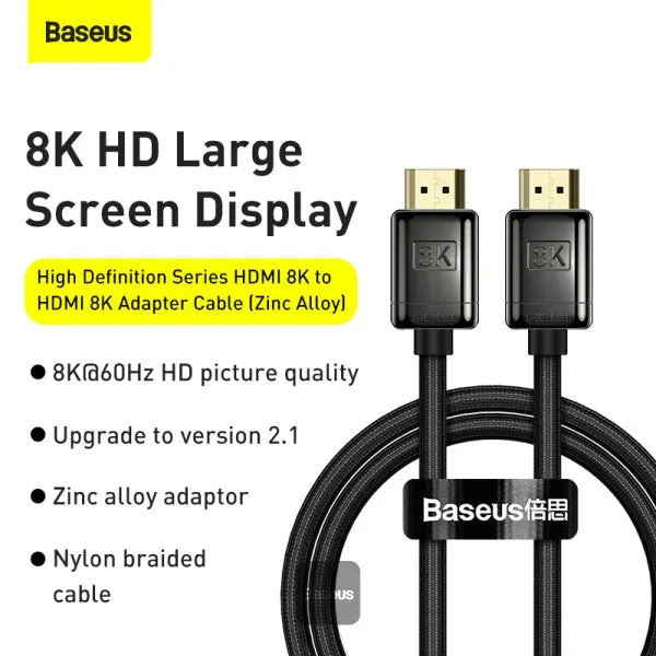 Baseus High Definition Series HDMI 8K to HDMI 8K Adapter Cable 2m Black CAKGQ-K01-1