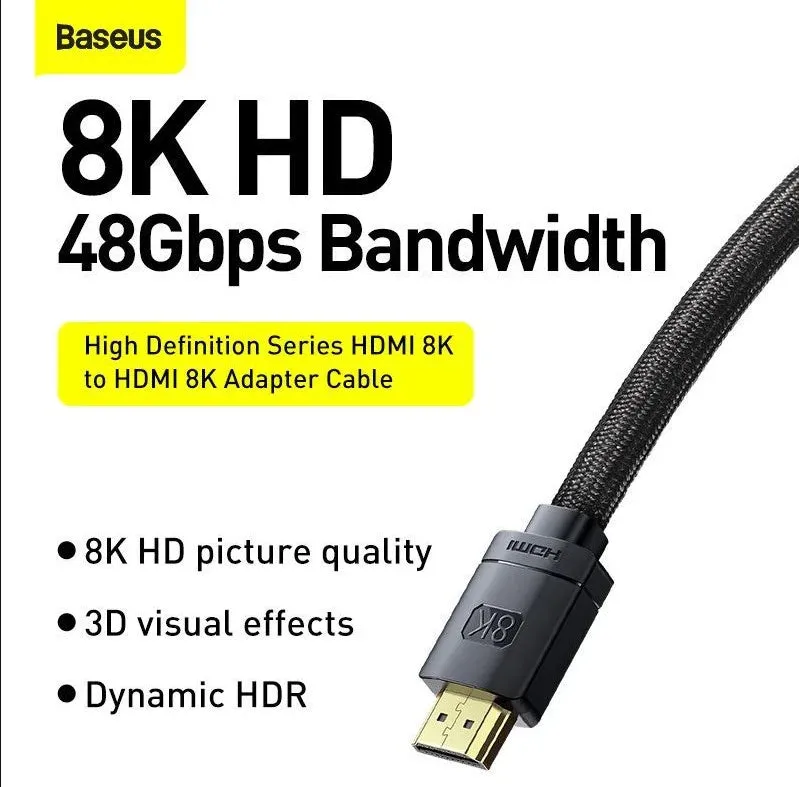 Baseus High Definition Series HDMI 8K to HDMI 8K Adapter Cable 2m Black CAKGQ-K01-1
