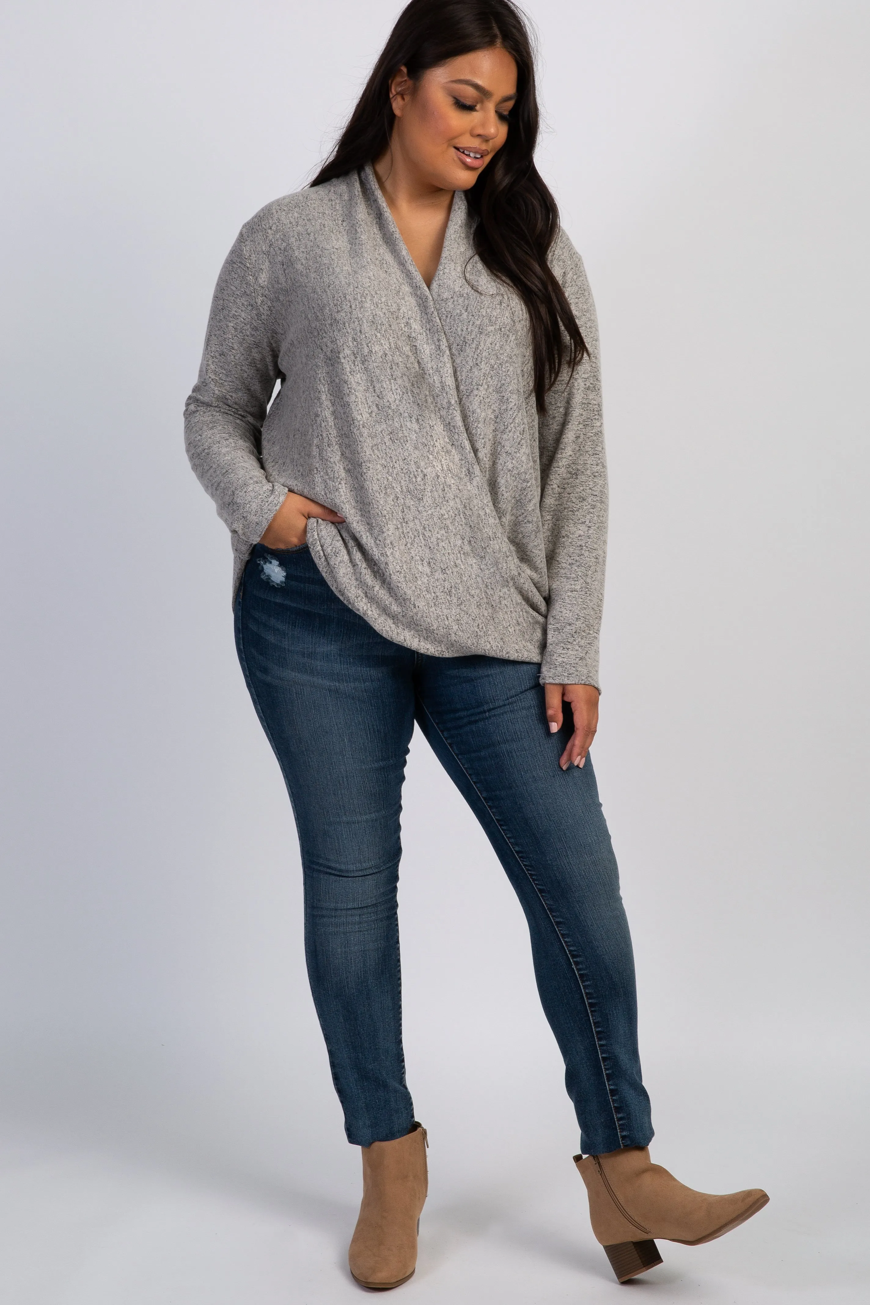 Beige Draped Wrap Plus Nursing Top