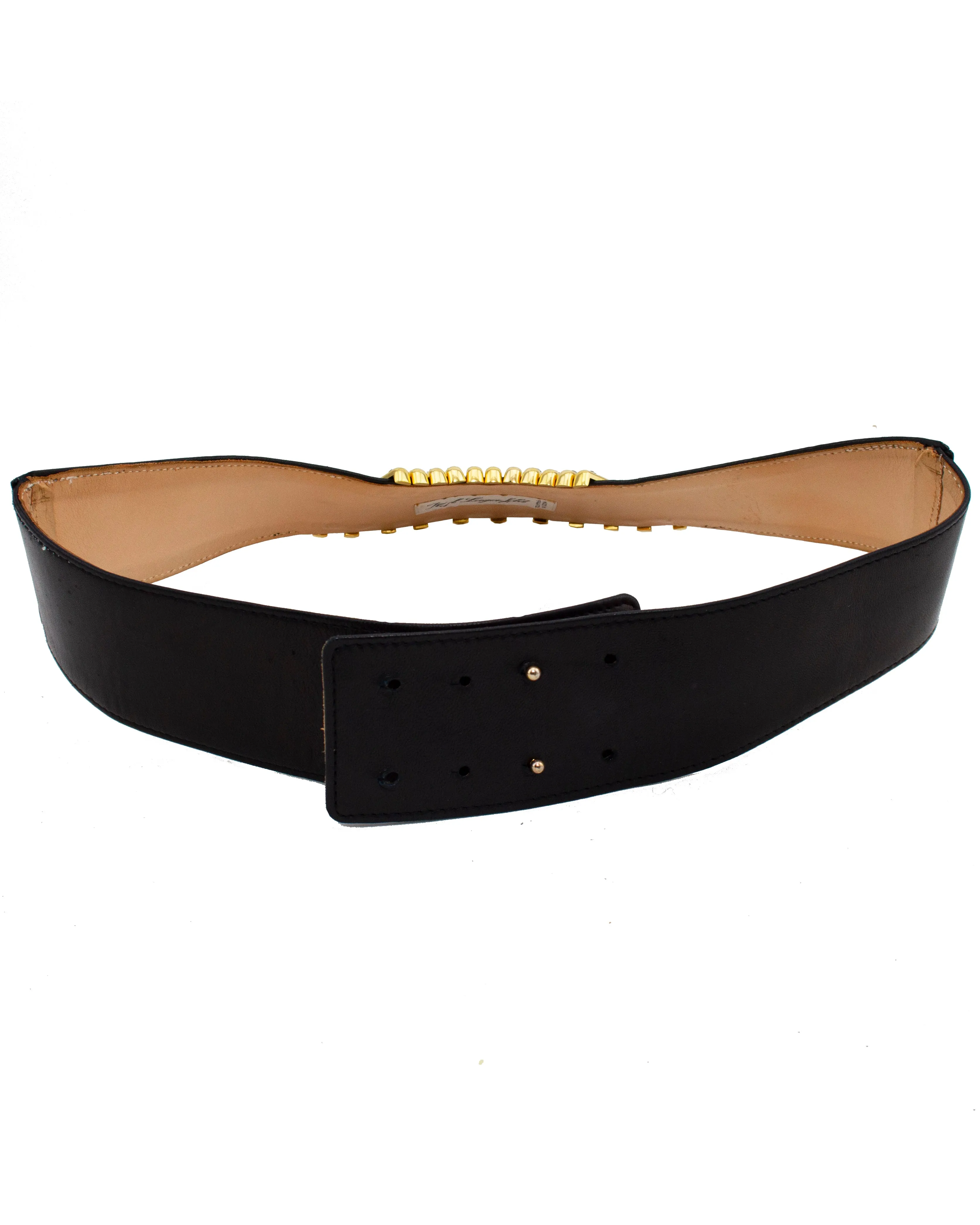 Black Leather Belt with Rhinestone Bars