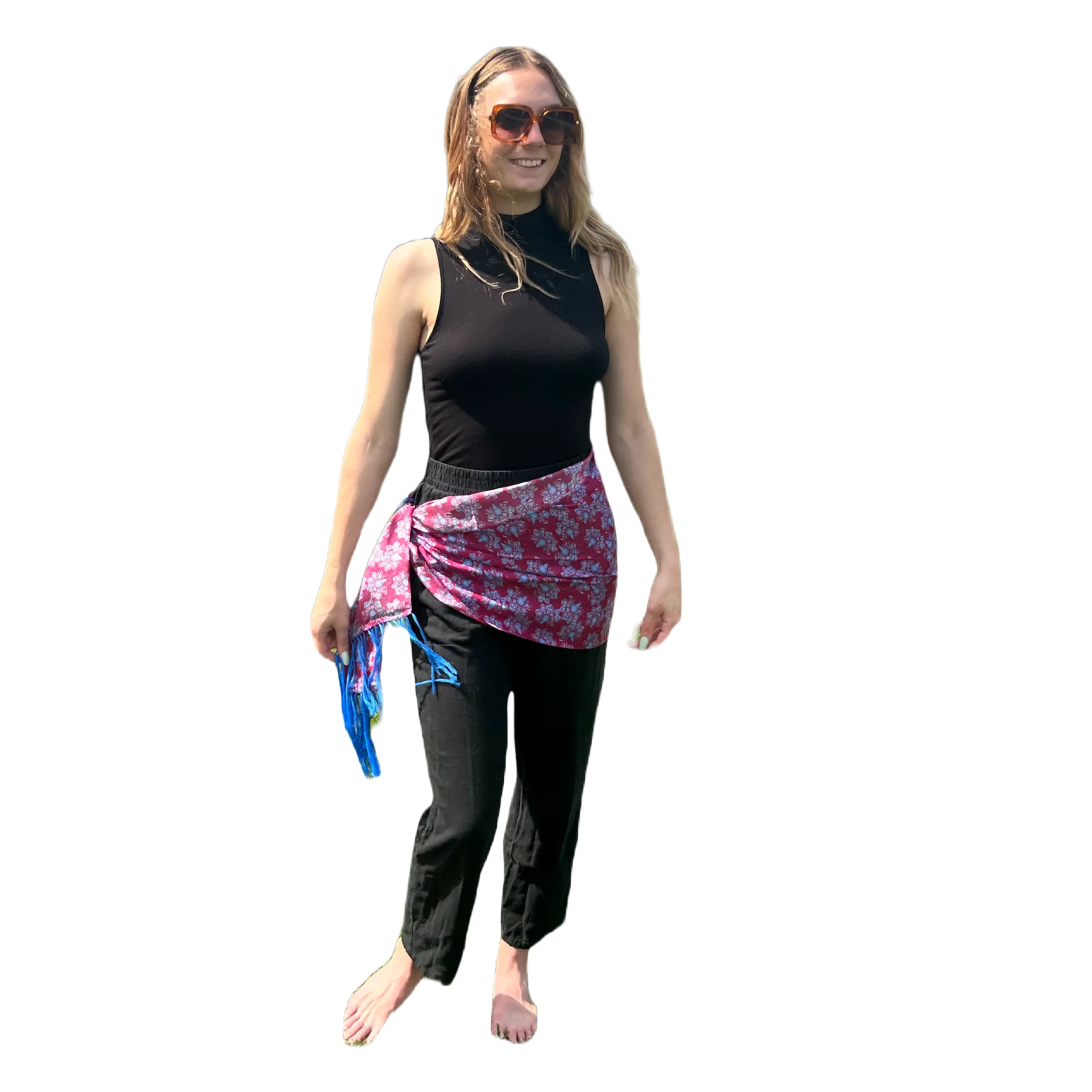 Blowing Flowers on Pink	Scarf , 15x58", Habu Silk, Hanknotted Fringe