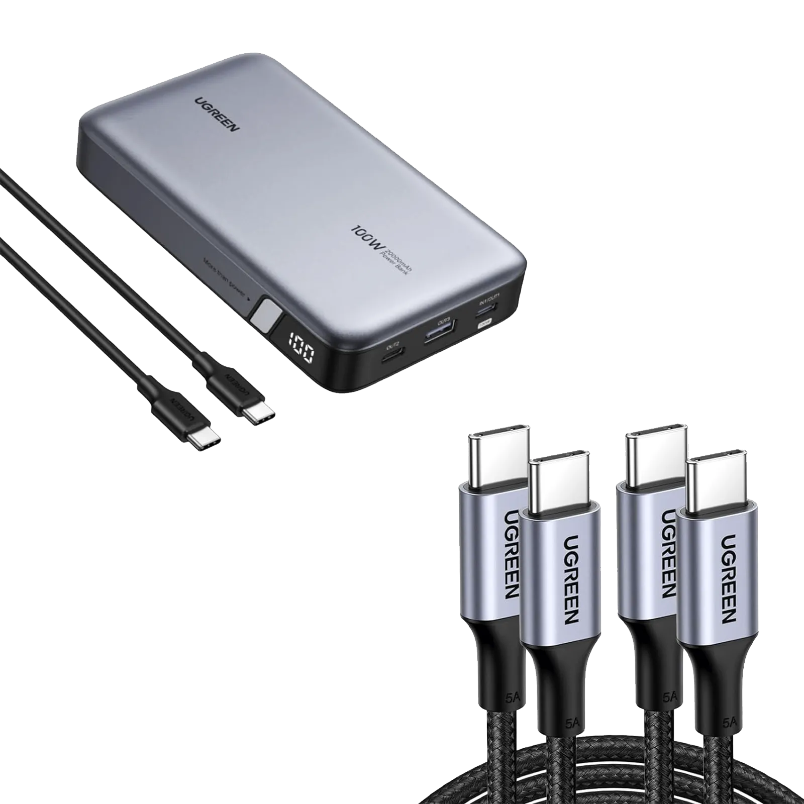 (Bundle) 100W 20000mAh Power Bank   3.3FT 100W USB-C Cable 2 Pack