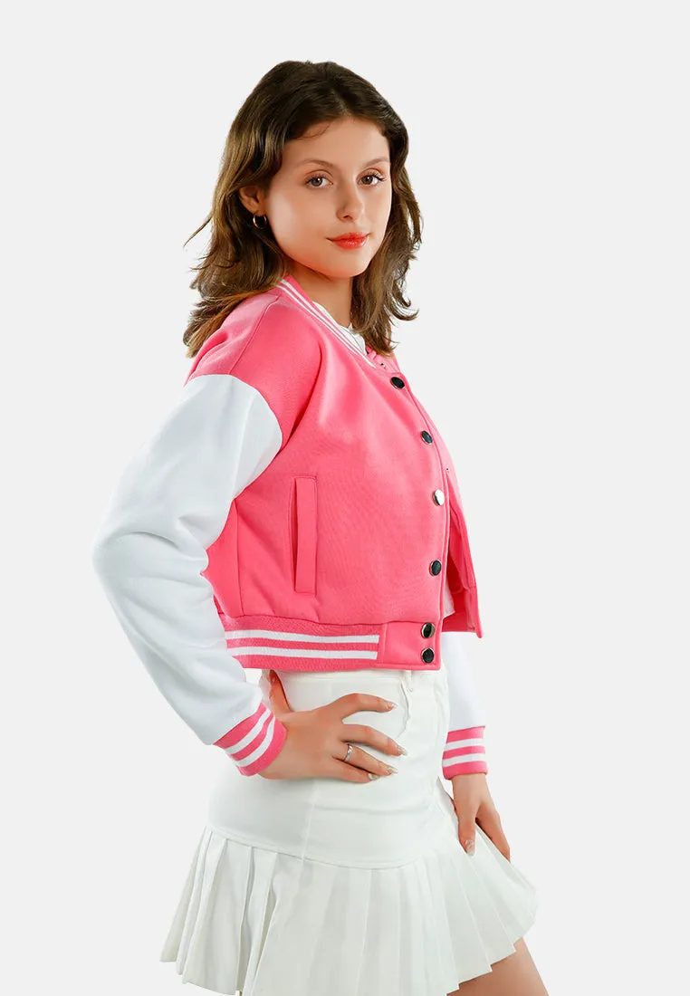 Dual Tone Mandarin Collar Cropped Jersey Jacket