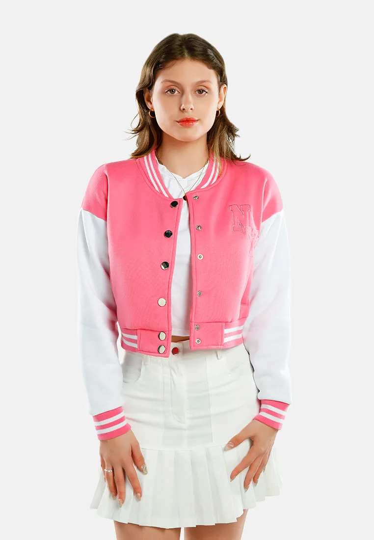 Dual Tone Mandarin Collar Cropped Jersey Jacket