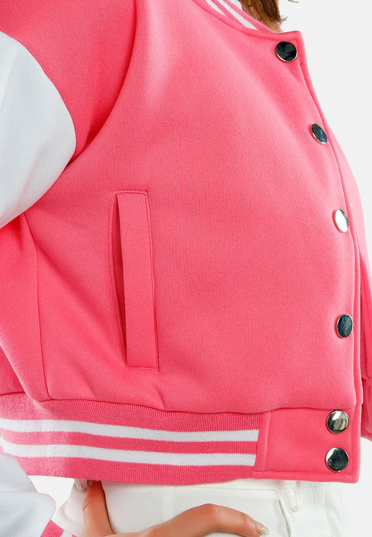 Dual Tone Mandarin Collar Cropped Jersey Jacket