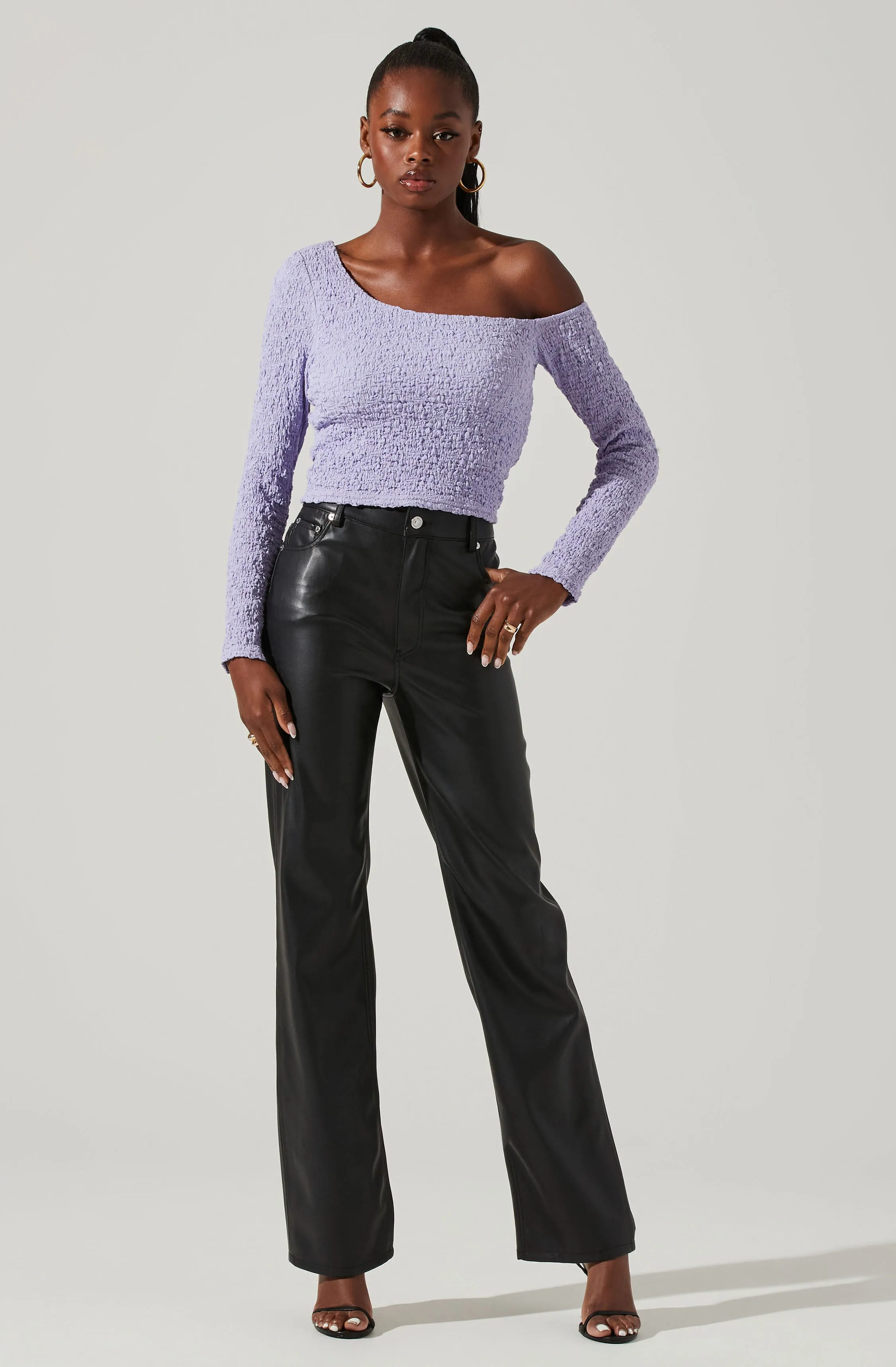 Finley Crinkled Off Shoulder Long Sleeve Crop Top