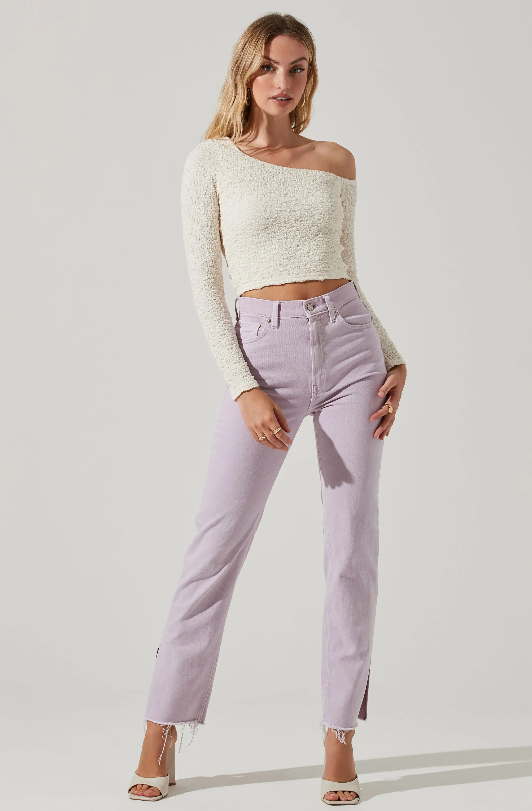 Finley Crinkled Off Shoulder Long Sleeve Crop Top