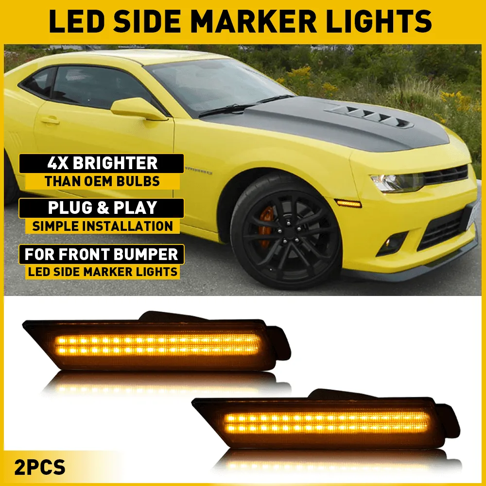 For 2010-2015 Chevy Camaro Red Amber Smoked Lens LED Side Marker Lights