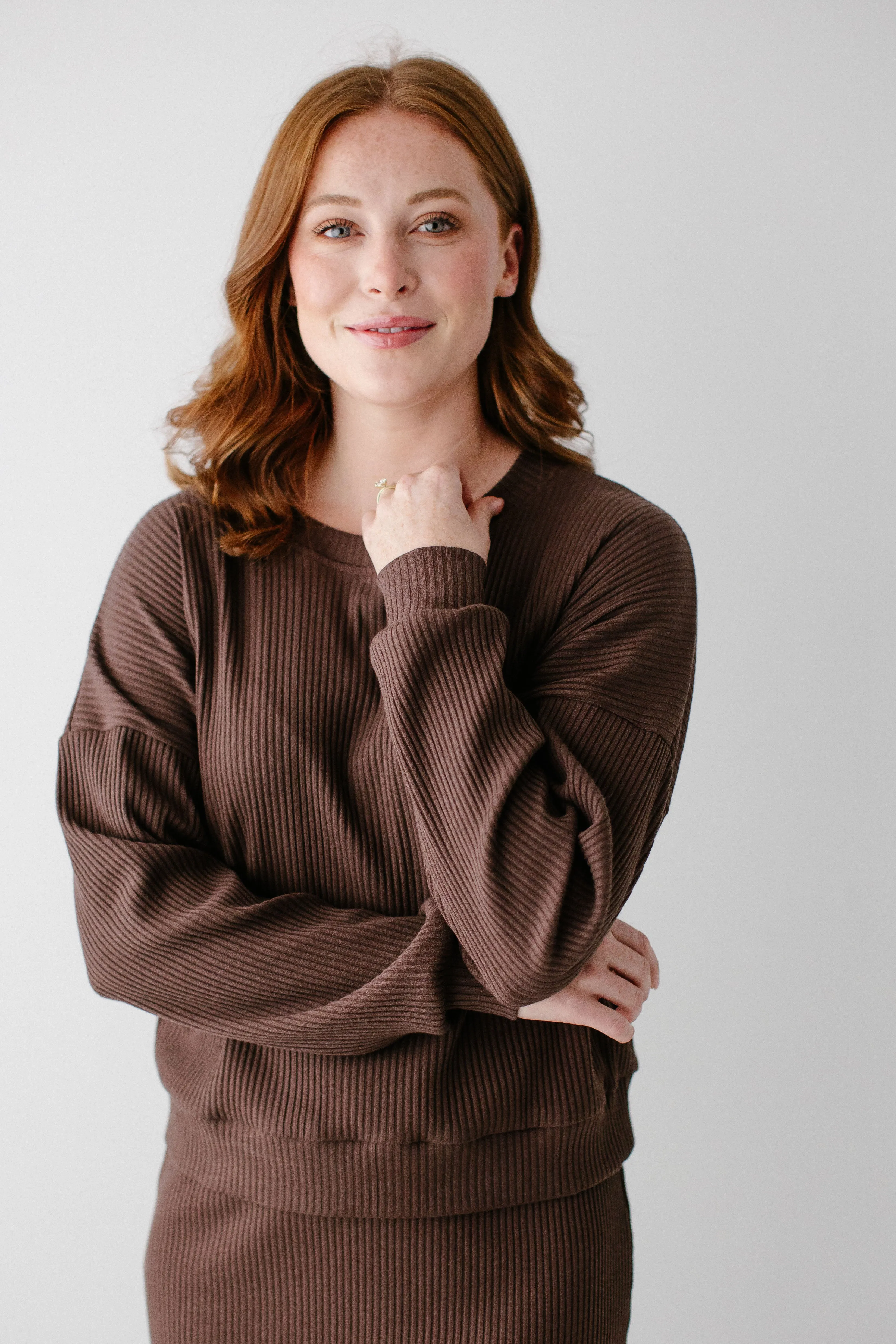 'Gabrielle' Ribbed Sweater Top in Chocolate FINAL SALE