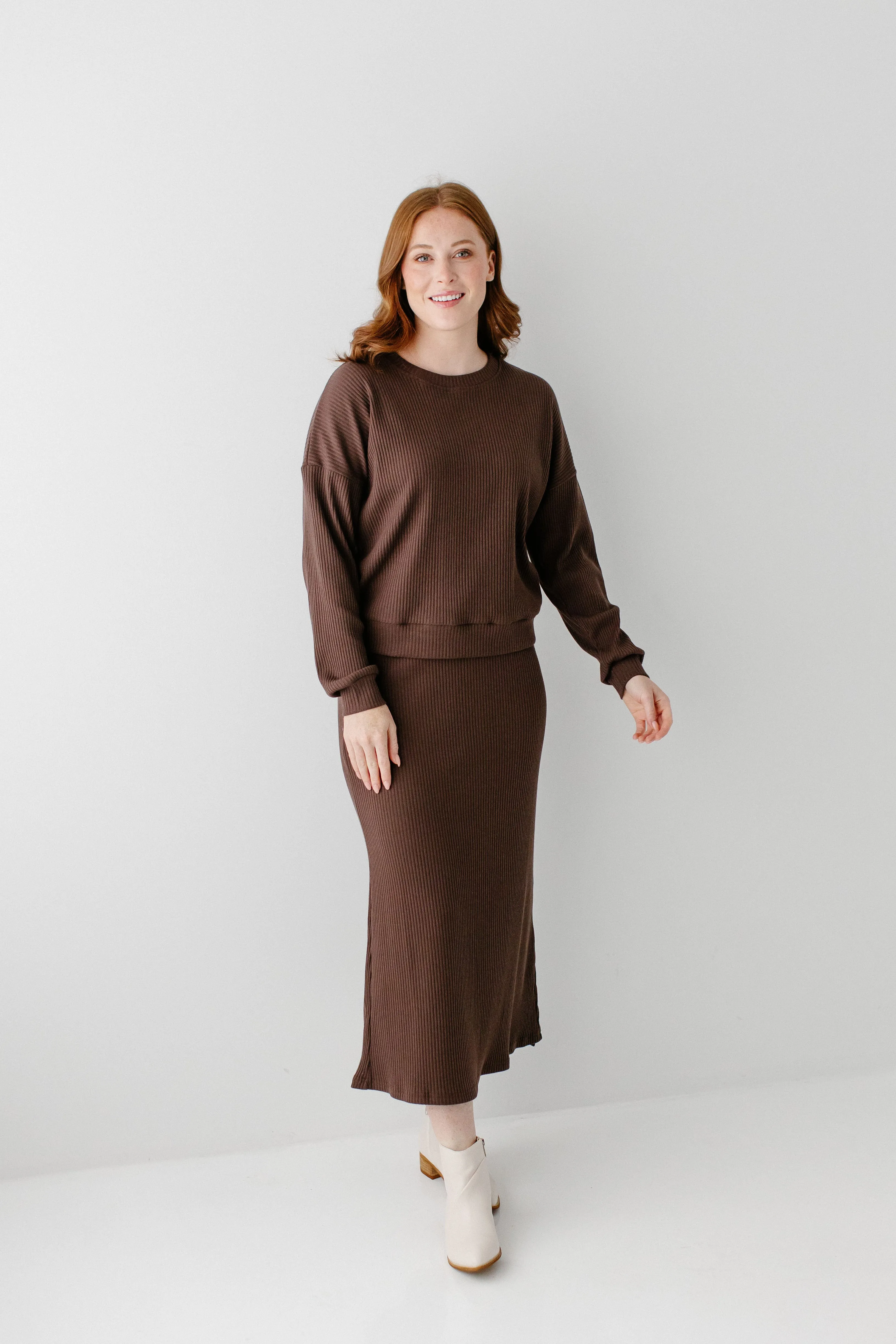'Gabrielle' Ribbed Sweater Top in Chocolate FINAL SALE