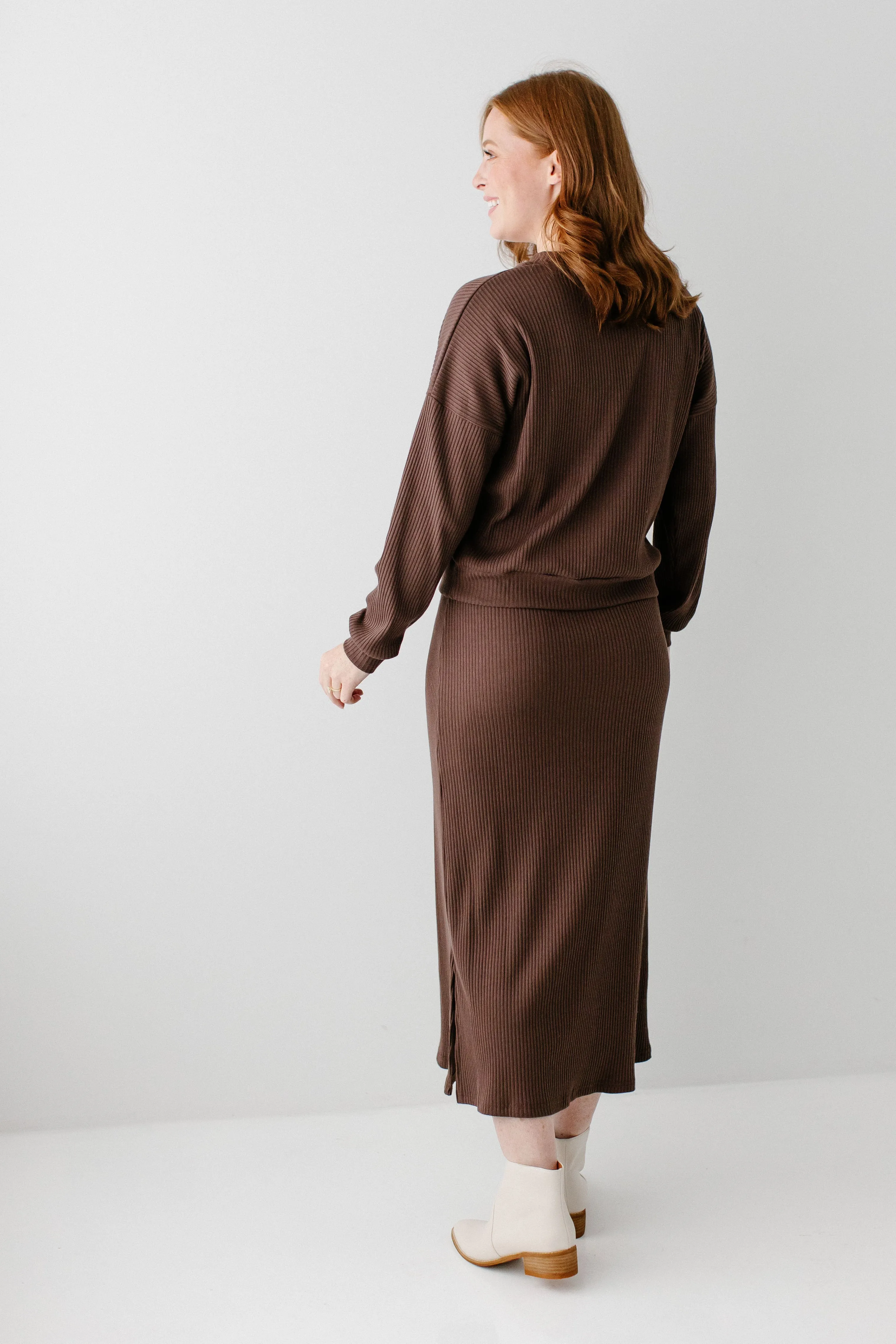 'Gabrielle' Ribbed Sweater Top in Chocolate FINAL SALE