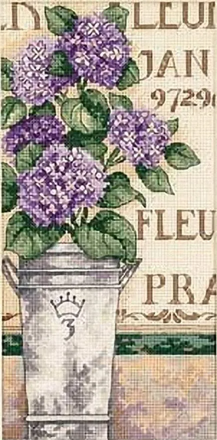HYDRANGEA FLORAL, Counted Cross Stitch Kit, 18 count ivory Aida, DIMENSIONS, Gold Collection (65092)