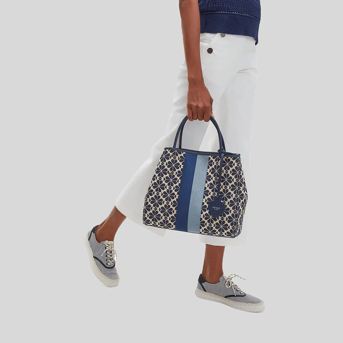 Kate Spade Spade Flower Jacquard Everything Stripe Medium Tote Blue Multi PXRUB289