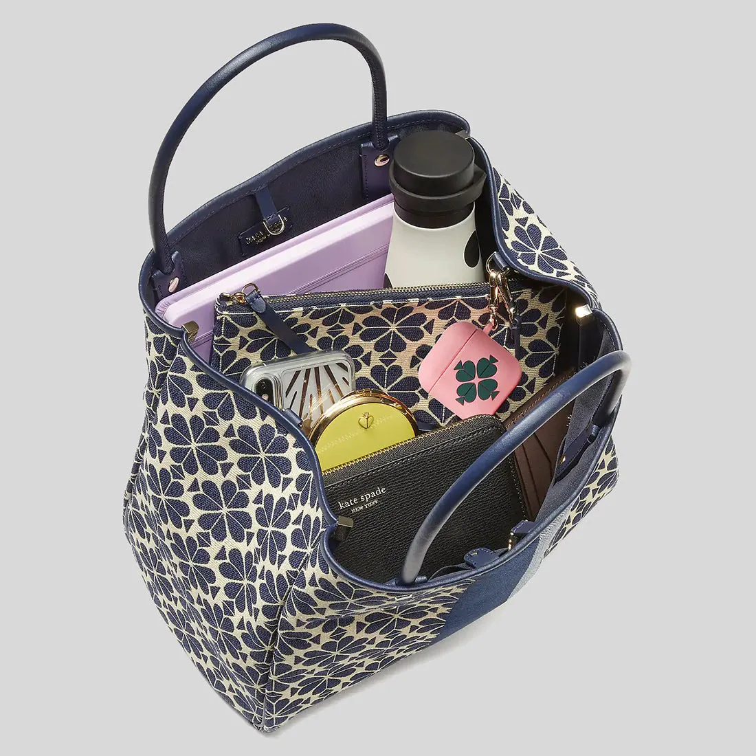Kate Spade Spade Flower Jacquard Everything Stripe Medium Tote Blue Multi PXRUB289