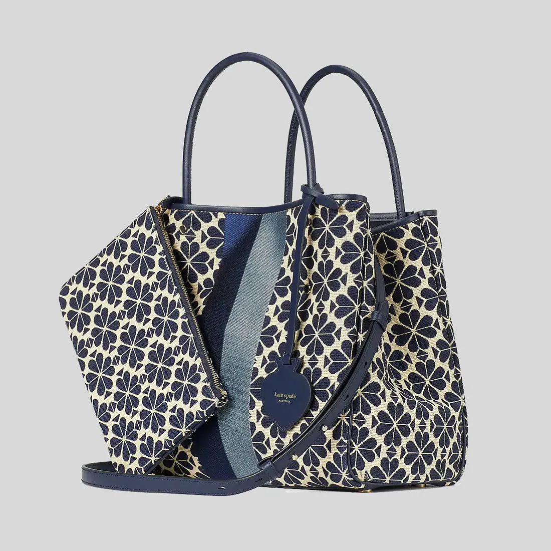 Kate Spade Spade Flower Jacquard Everything Stripe Medium Tote Blue Multi PXRUB289