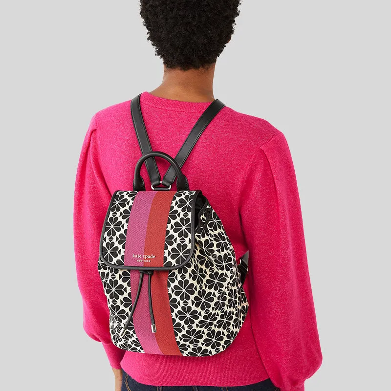 Kate Spade Spade Flower Jacquard Stripe Sinch Medium Flap Backpack Creammulti K4378