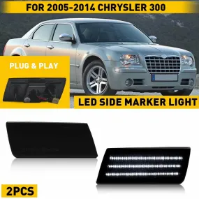 LED Front Side Marker Light Compatible With 2005-2014 Chrysler 300, Smoked Lens 3 Row Beams