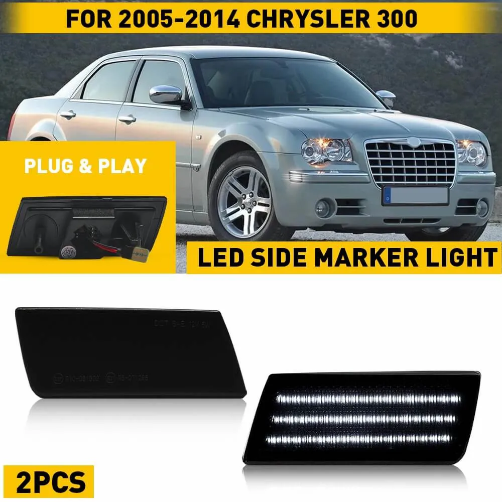 LED Front Side Marker Light Compatible With 2005-2014 Chrysler 300, Smoked Lens 3 Row Beams