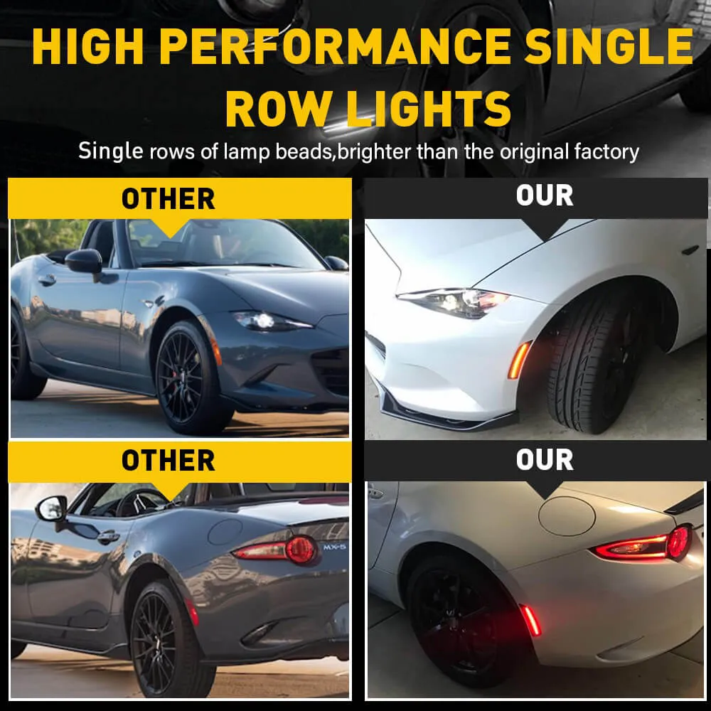 LED Side Marker Light For 2016-2022 Mazda Miata MX-5, Front & Rear Bumper Smoke Shell