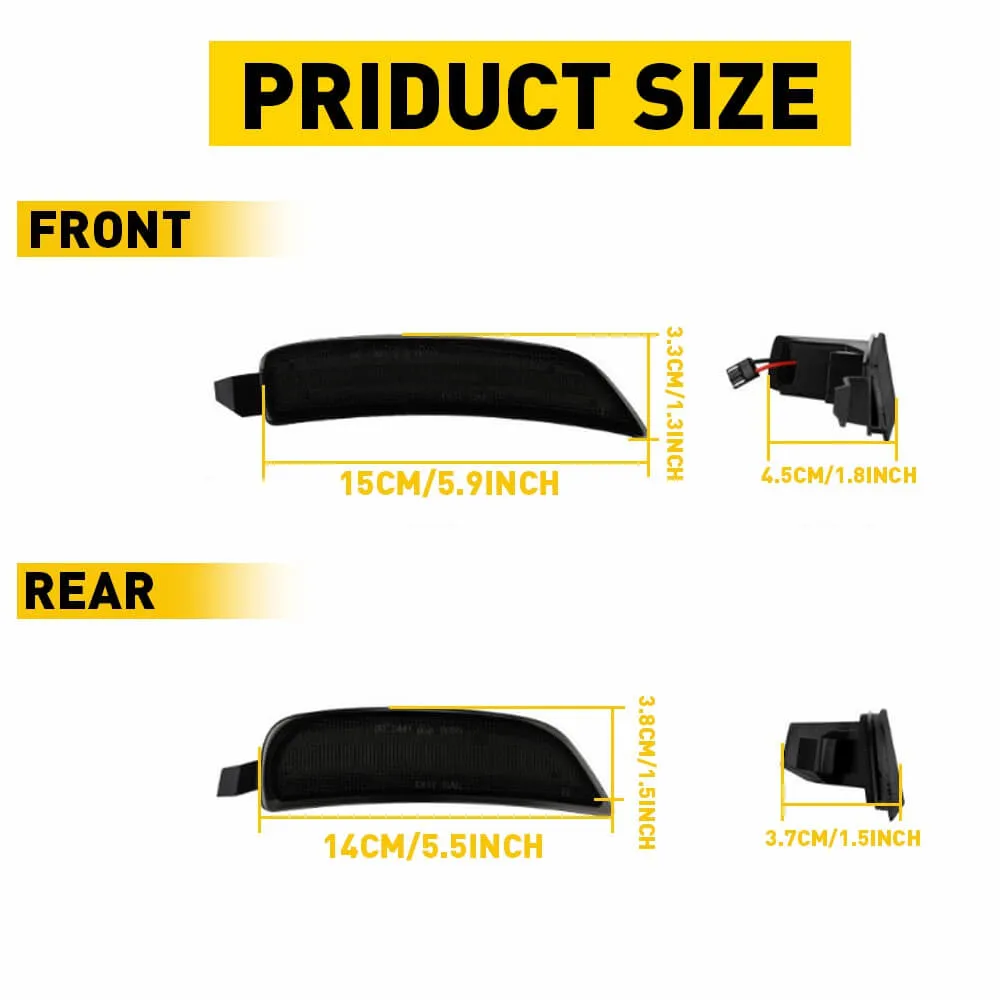 LED Side Marker Light For 2016-2022 Mazda Miata MX-5, Front & Rear Bumper Smoke Shell