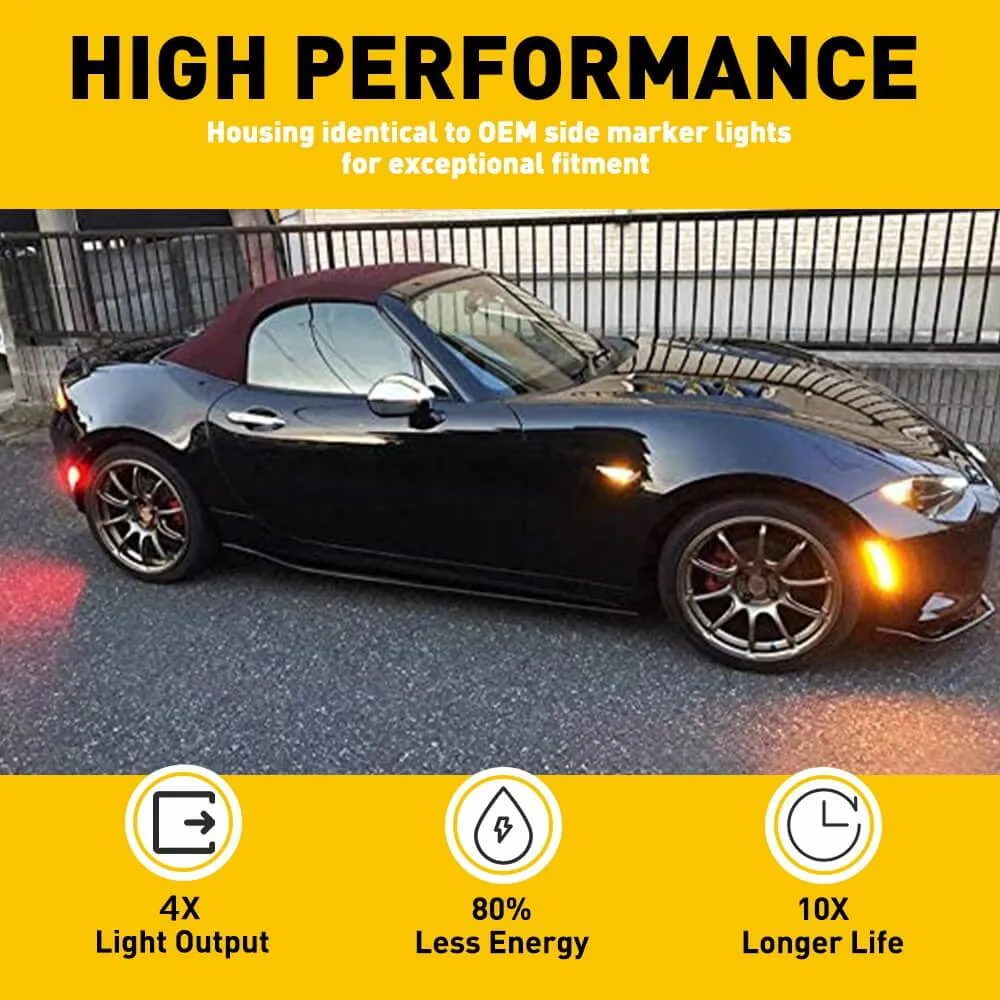 LED Side Marker Light For 2016-2022 Mazda Miata MX-5, Front & Rear Bumper Smoke Shell