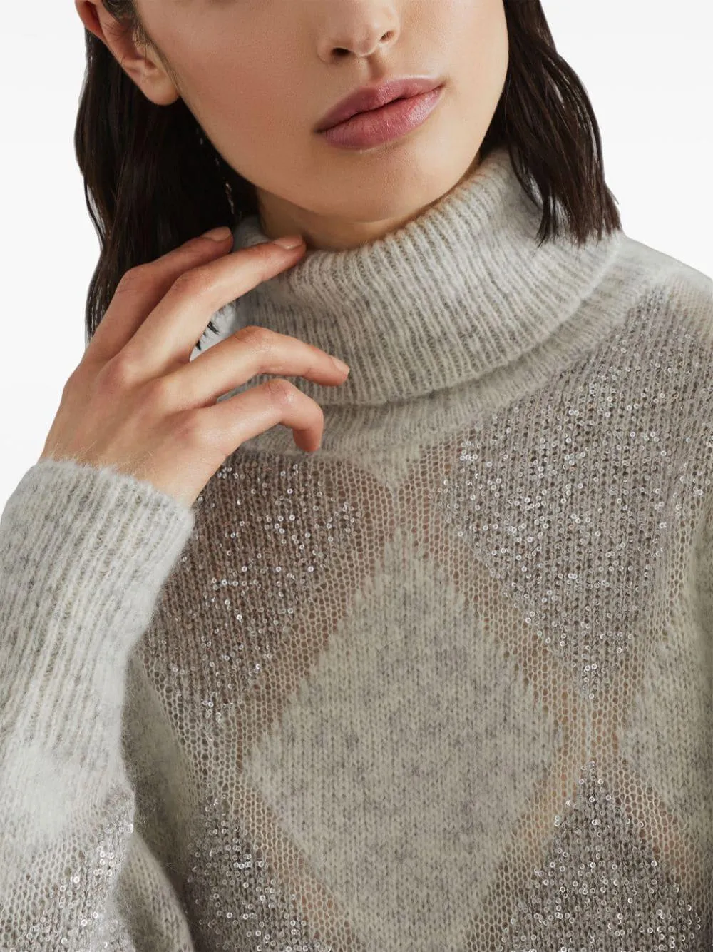 LIGHT GREY SEQUINED DIAMOND SWEATER