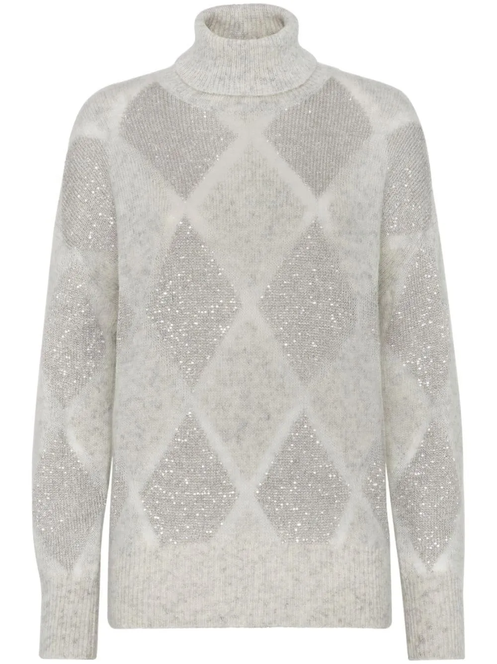 LIGHT GREY SEQUINED DIAMOND SWEATER