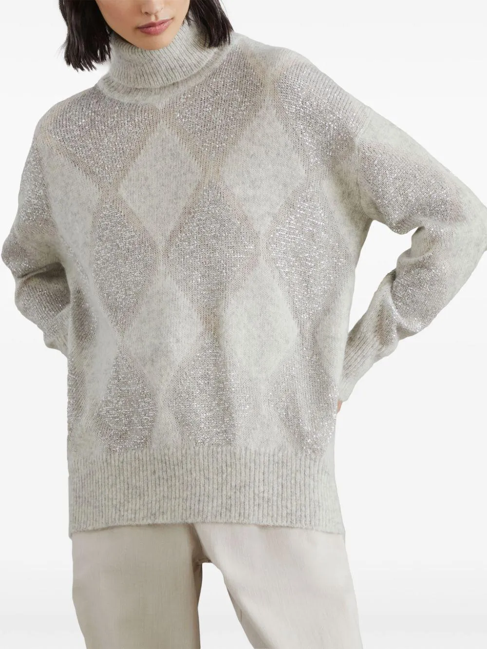 LIGHT GREY SEQUINED DIAMOND SWEATER