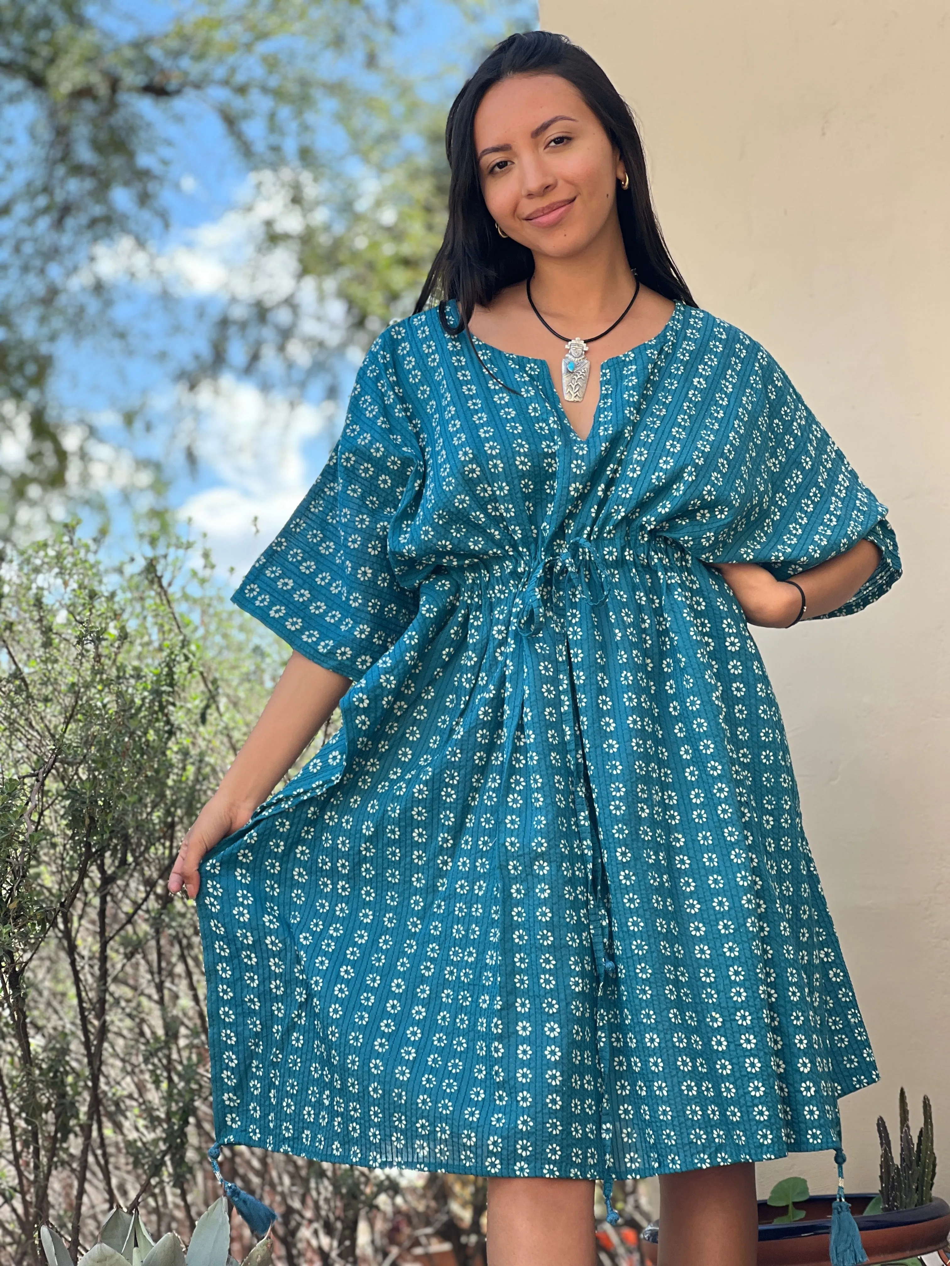 Manisha Teal Midi Kaftan Dress