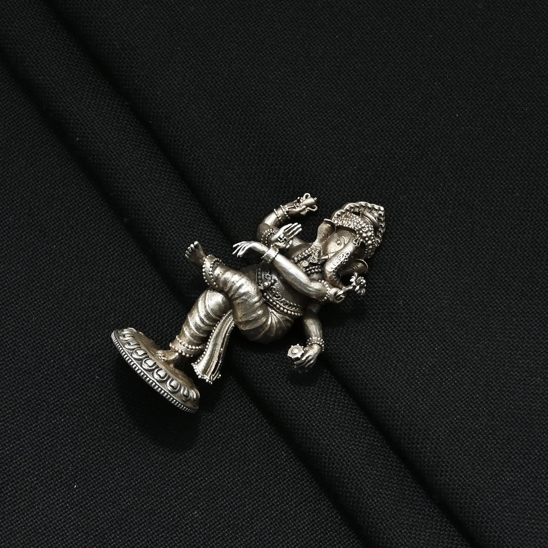 Premium Hand-carved Dancing Oxidized Silver Ganpati for Home & Car Decor