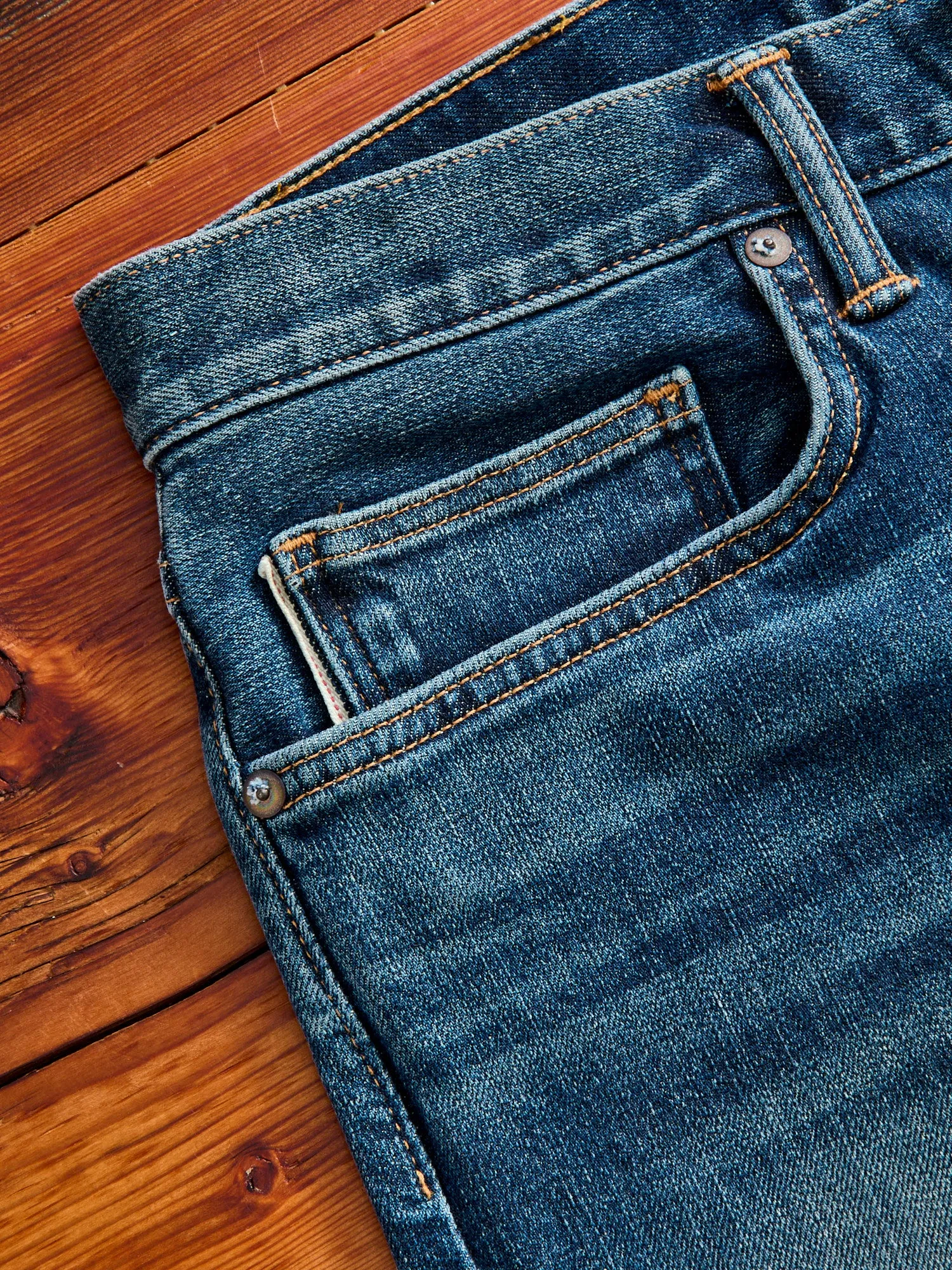 "Rain" 10.5oz Washed Indigo Stretch Selvedge Denim - Pen Slim