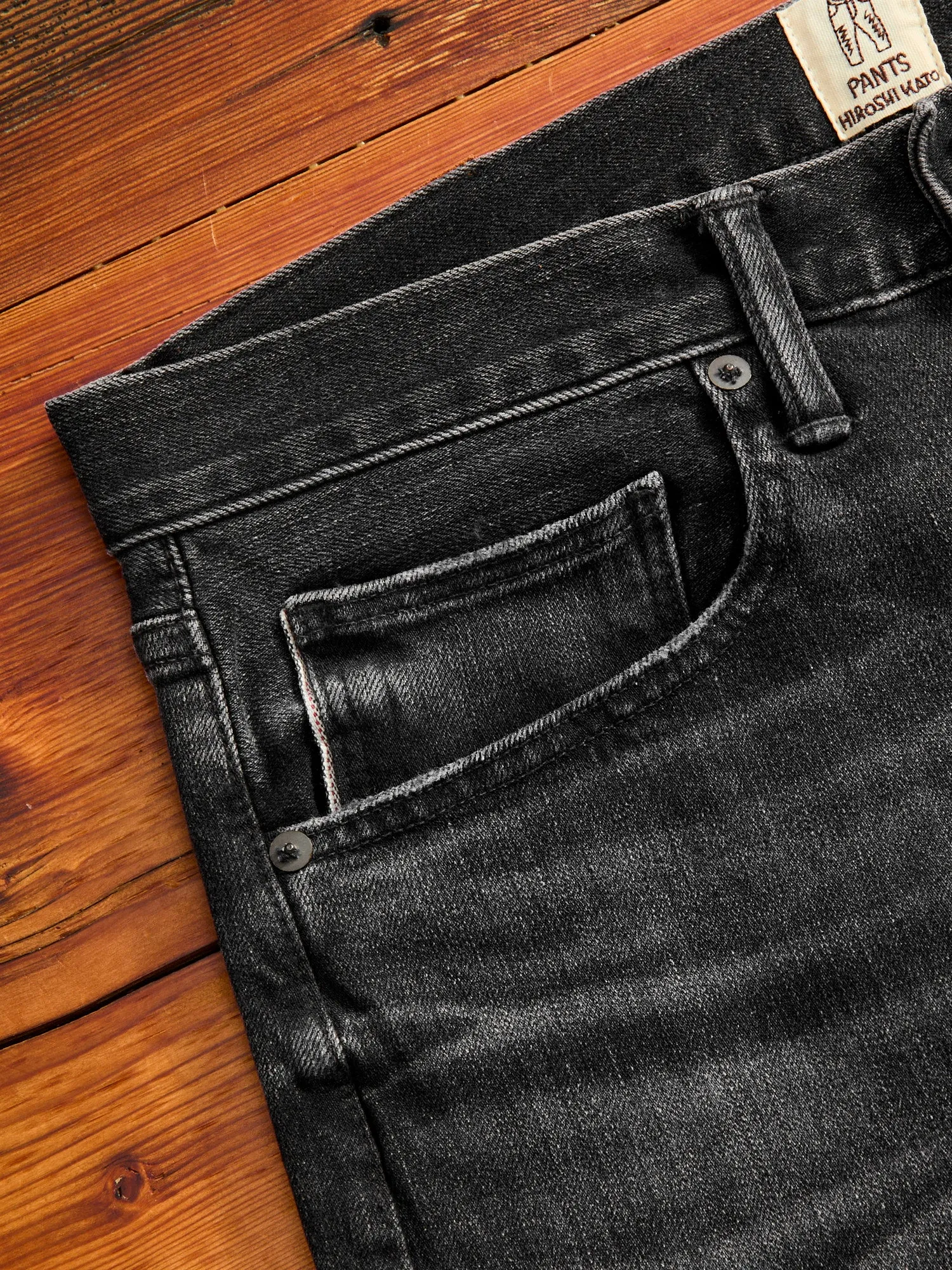 "Rilo" 10.5oz Washed Black Stretch Selvedge Denim - Pen Slim