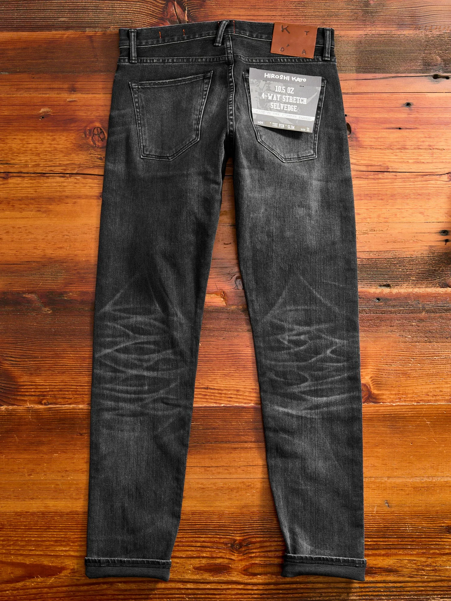 "Rilo" 10.5oz Washed Black Stretch Selvedge Denim - Pen Slim