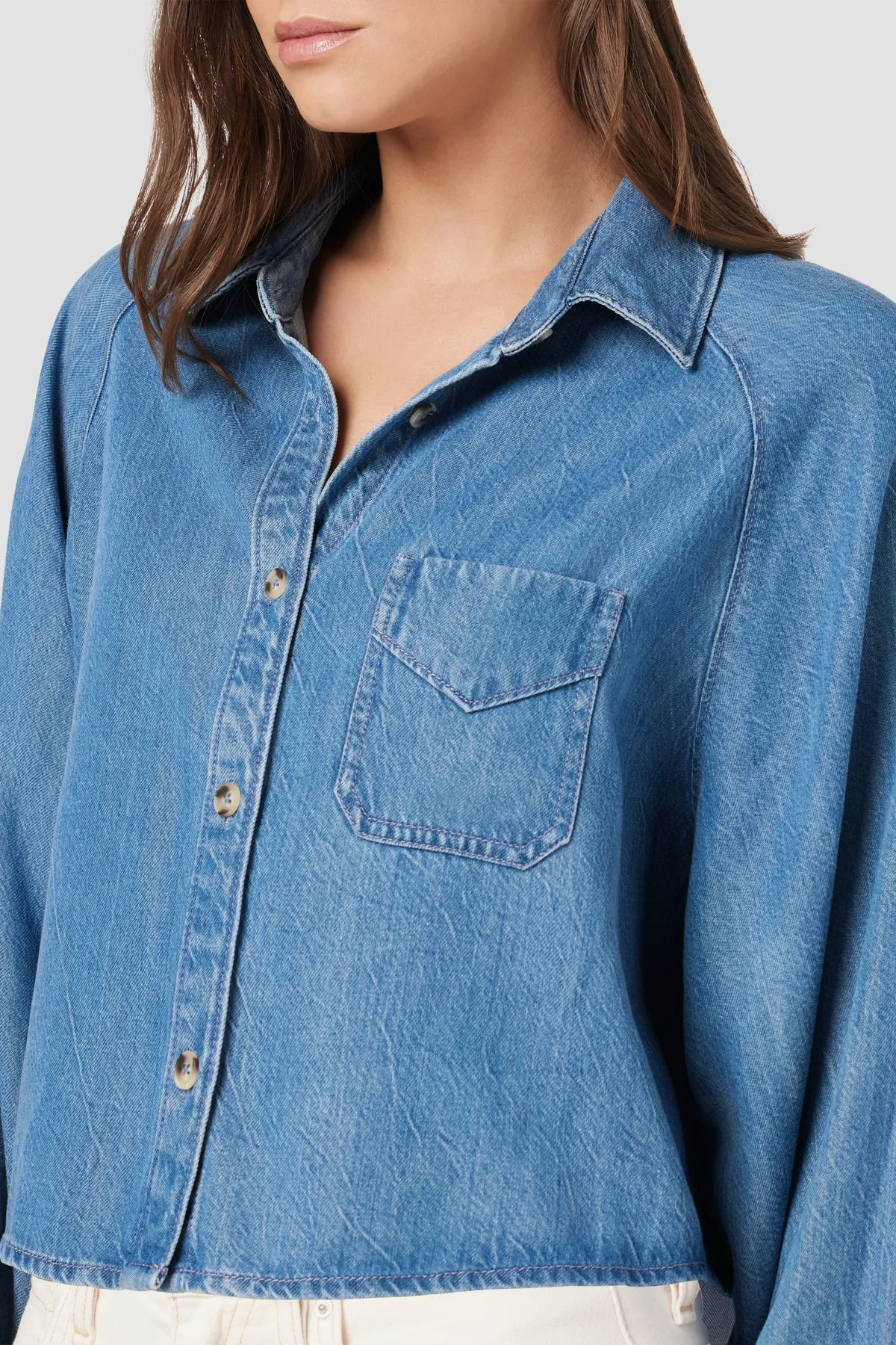 Raglan Balloon Sleeve Button Down