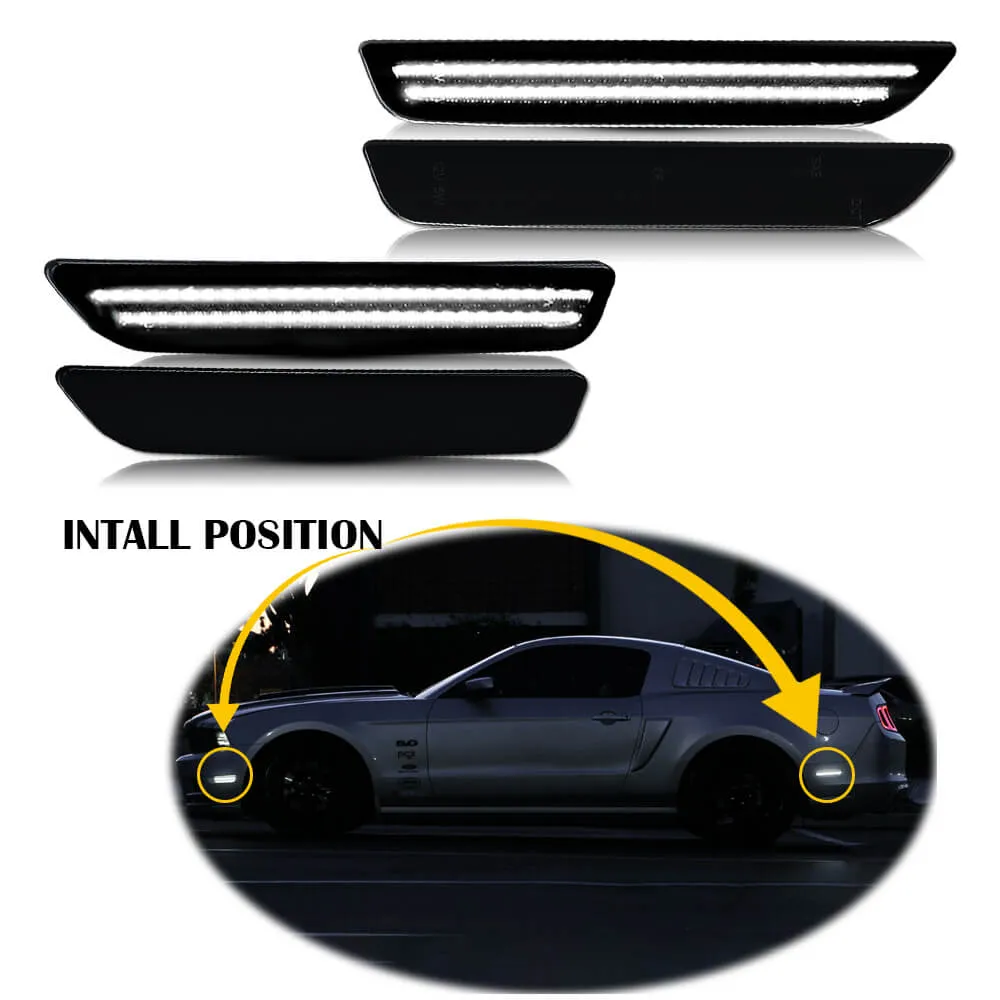 Smoke Lens Front & Rear LED Side Marker Lights for 10-14 Ford Mustang