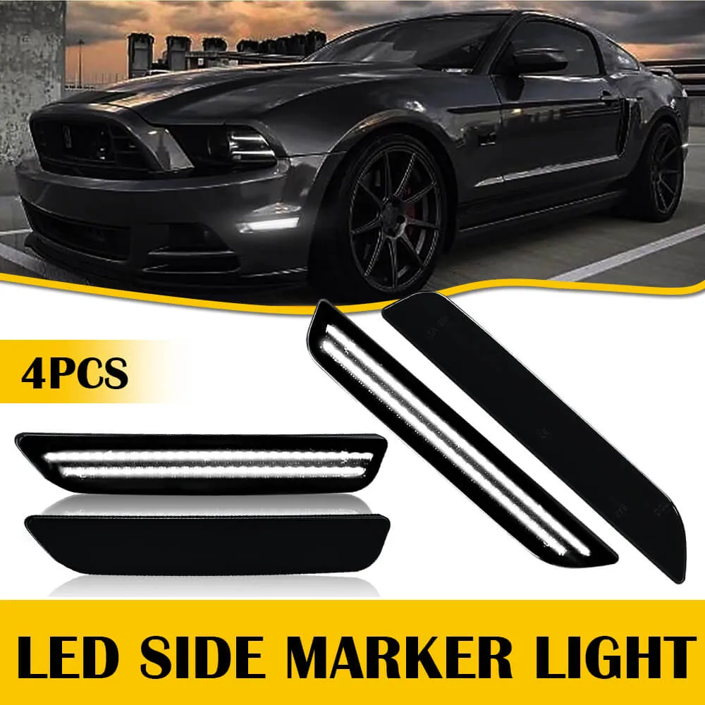 Smoke Lens Front & Rear LED Side Marker Lights for 10-14 Ford Mustang