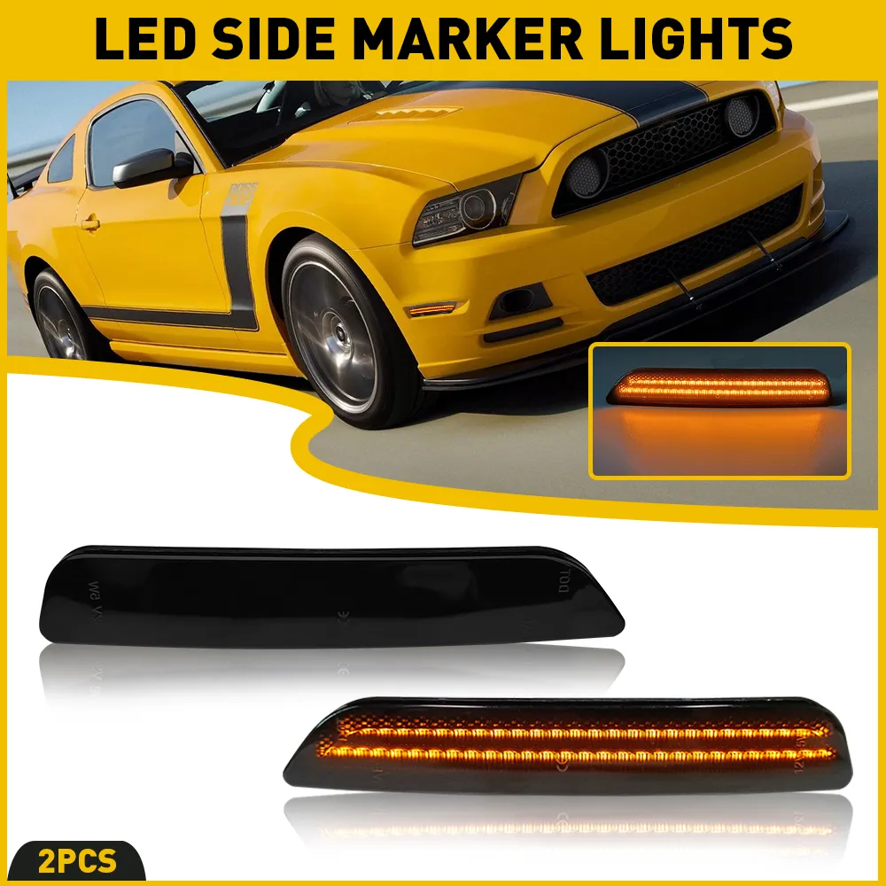 Smoke Lens Front & Rear LED Side Marker Lights for 10-14 Ford Mustang