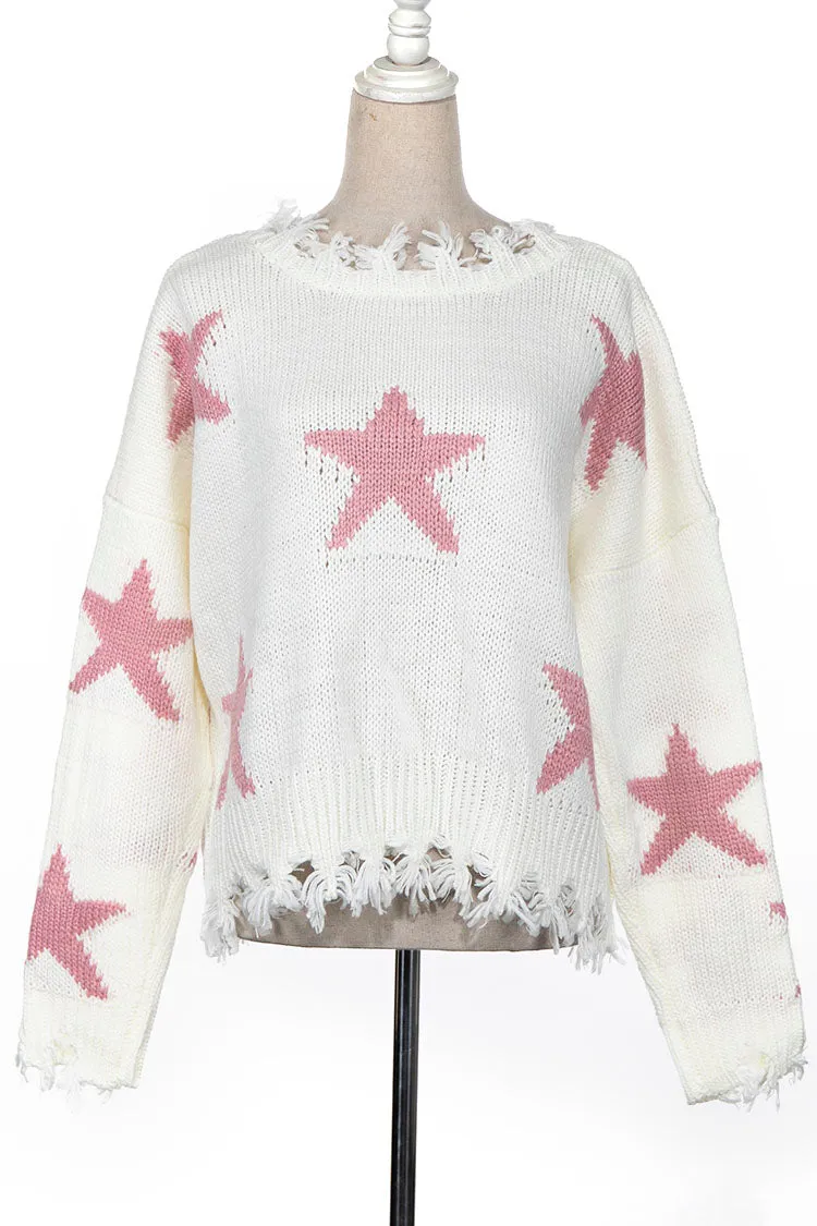 STAR PATTERN DISTRESSED HEM KNIT SWEATER 1 PACK