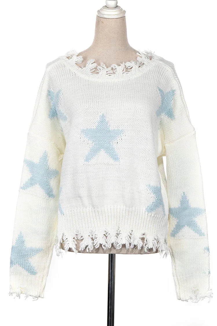 STAR PATTERN DISTRESSED HEM KNIT SWEATER 1 PACK